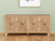 68" Natural Distressed Carved Geometric Sideboard with Four Doors-Sideboards-DECOROLALA