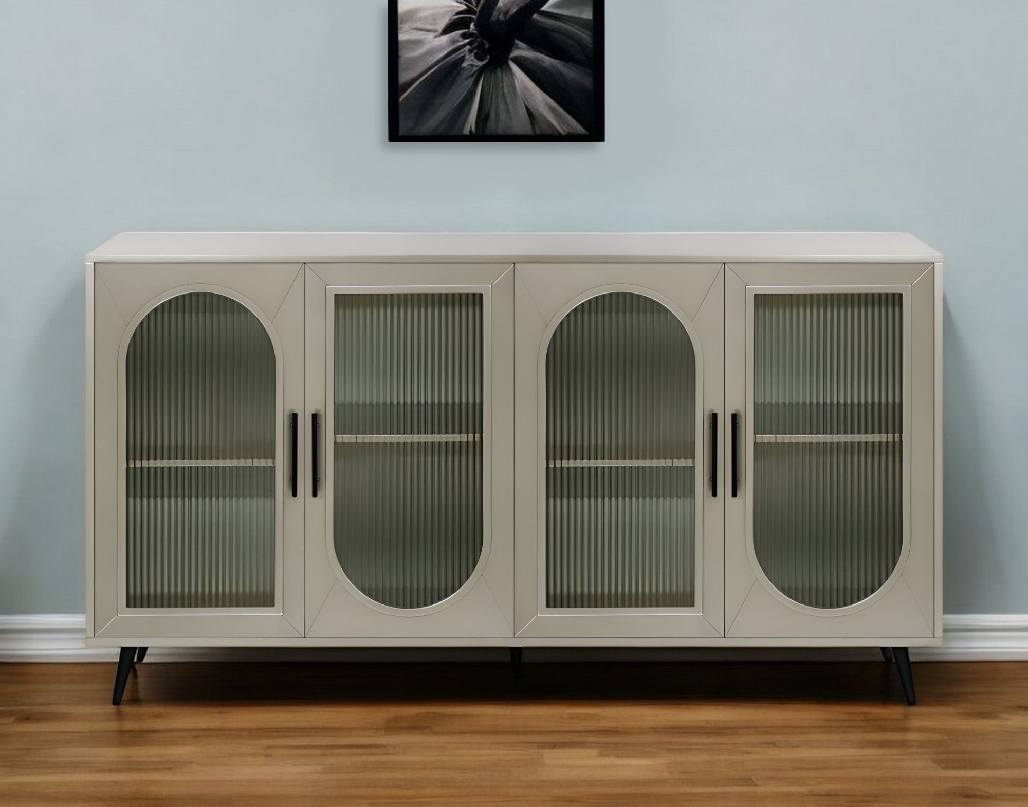 60" Gold Wood And Glass Sideboard with Four Doors-Sideboards-DECOROLALA