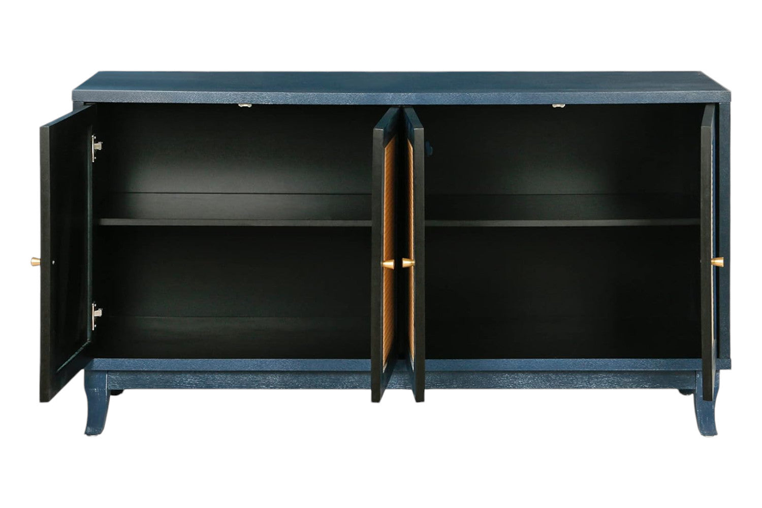 60" Blue Wood And Rattan Distressed Sideboard with Four Doors-Sideboards-DECOROLALA
