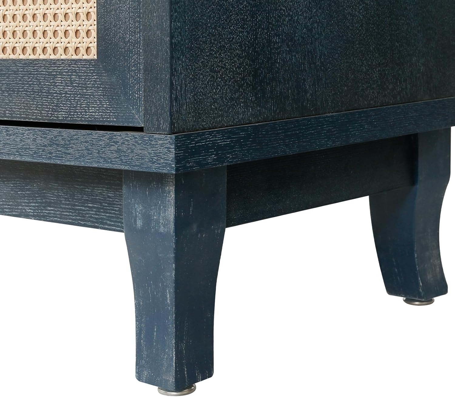 60" Blue Wood And Rattan Distressed Sideboard with Four Doors-Sideboards-DECOROLALA