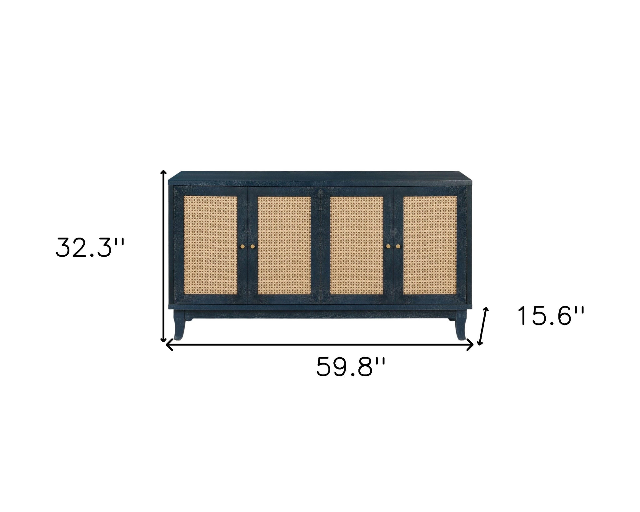 60" Blue Wood And Rattan Distressed Sideboard with Four Doors-Sideboards-DECOROLALA