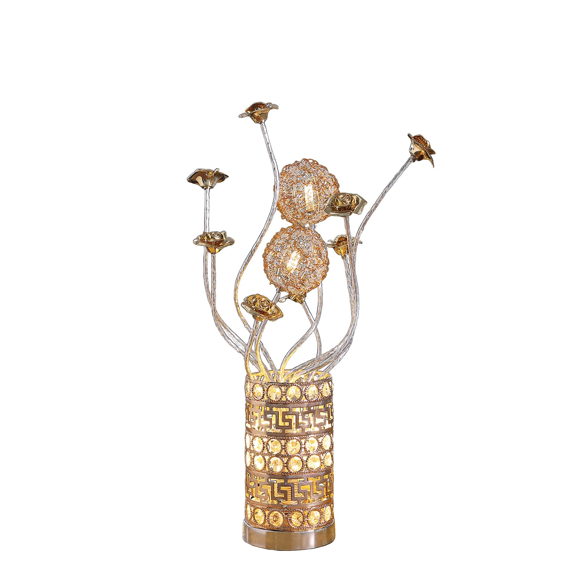 22" Silver And Rose Gold Metal And Acrylic Flowers Bedside Lamp-Table Lamps-DECOROLALA