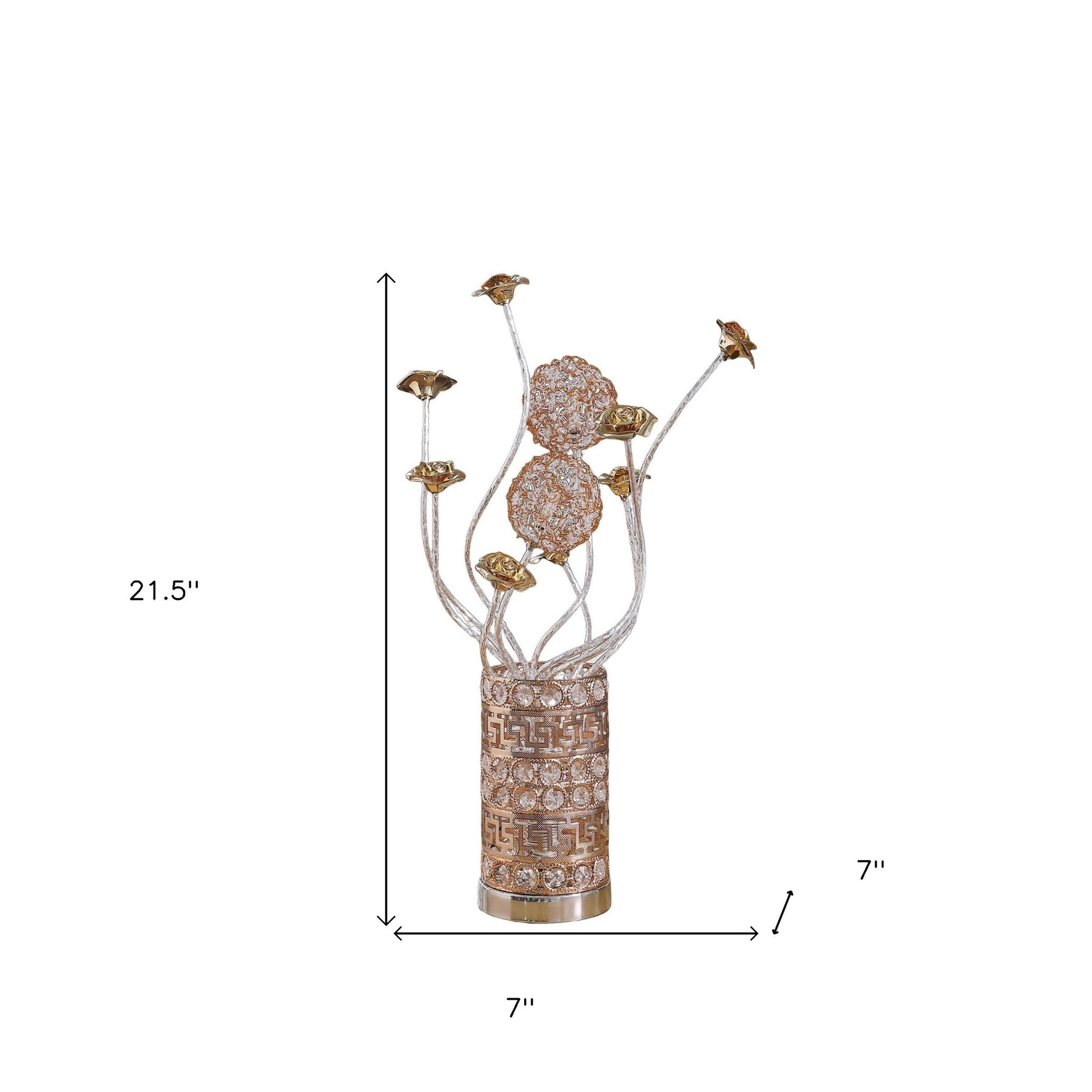 22" Silver And Rose Gold Metal And Acrylic Flowers Bedside Lamp-Table Lamps-DECOROLALA