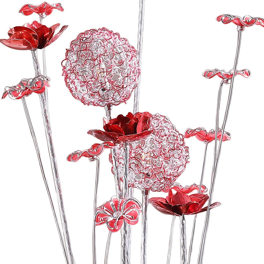 21" Silver and Clear Metal and Faux Crystal Red Roses Bedside Lamp-Table Lamps-DECOROLALA