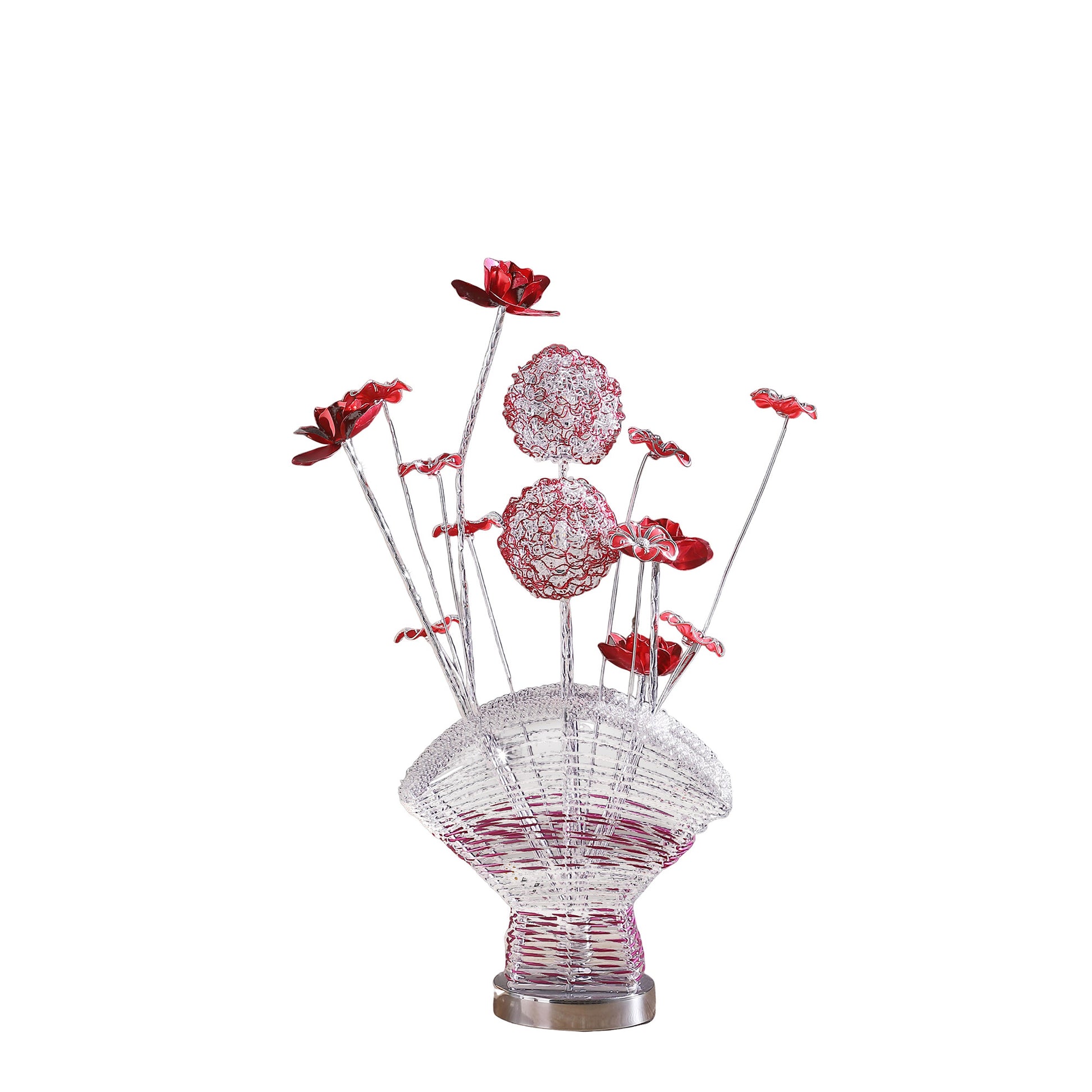 22" Silver and Clear Metal and Acrylic Red Rose Bedside Lamp-Table Lamps-DECOROLALA