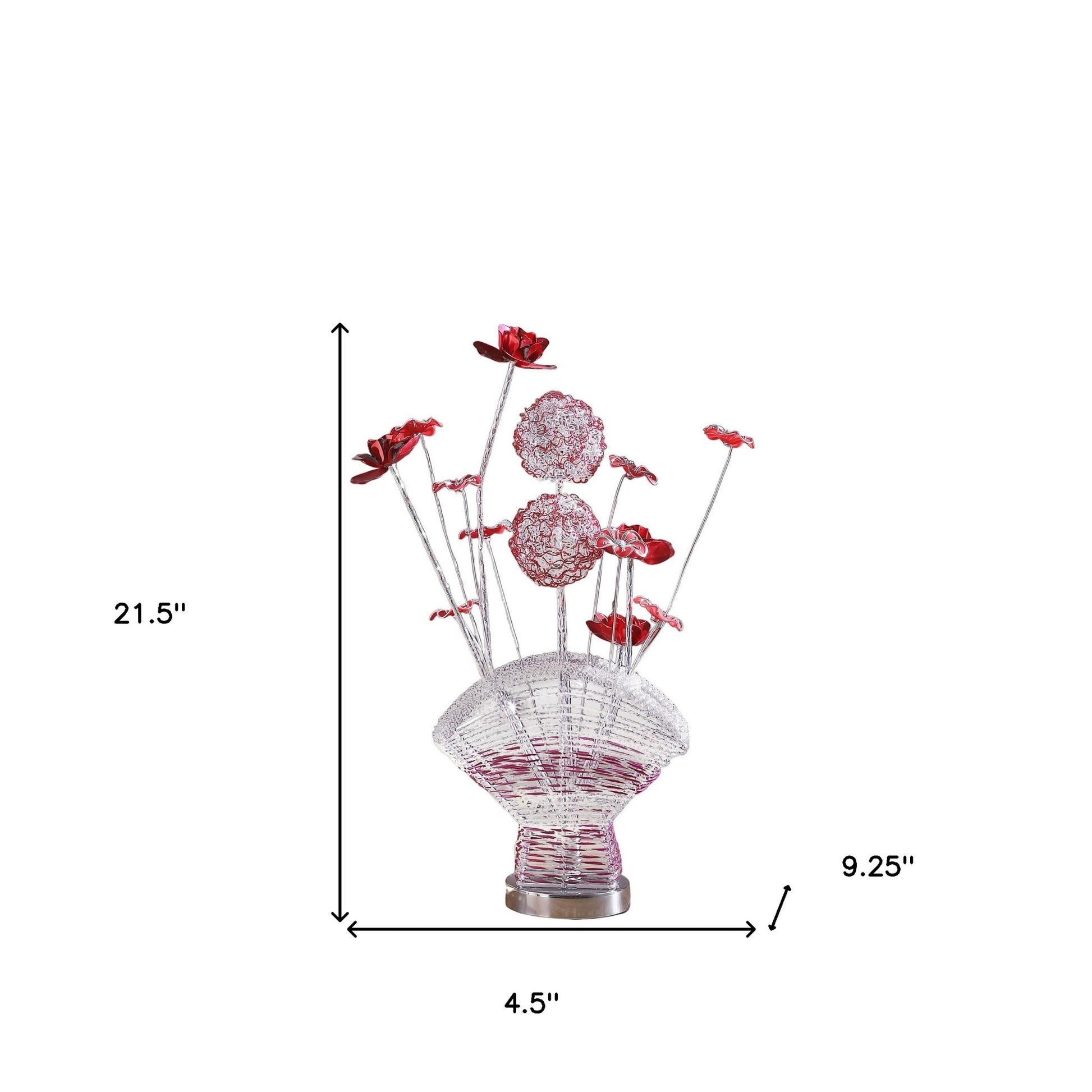 22" Silver and Clear Metal and Acrylic Red Rose Bedside Lamp-Table Lamps-DECOROLALA