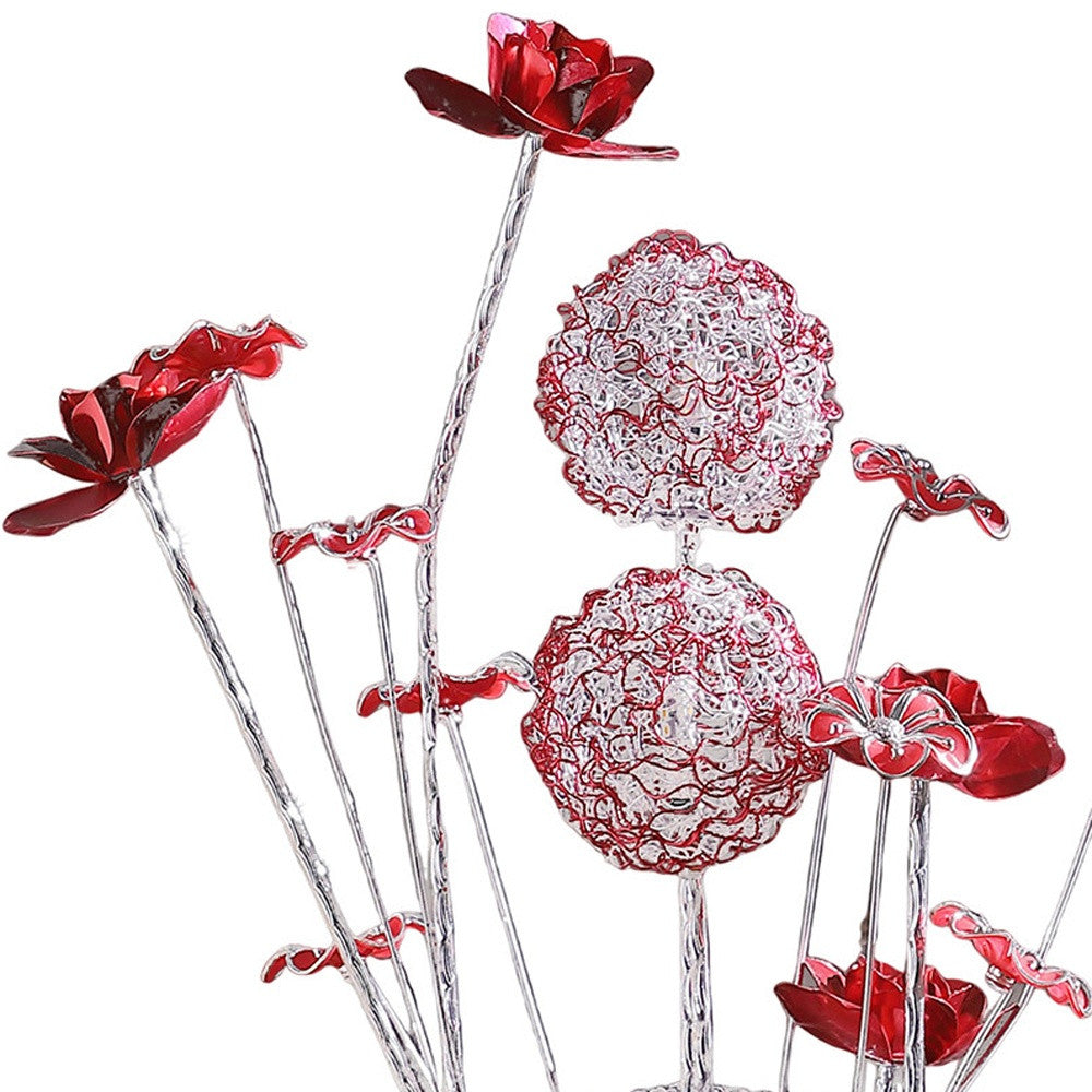 22" Silver and Clear Metal and Acrylic Red Rose Bedside Lamp-Table Lamps-DECOROLALA