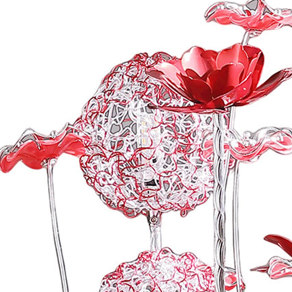 21" Silver and Clear Metal and Faux Crystal Geometric And Roses Bedside Lamp-Table Lamps-DECOROLALA