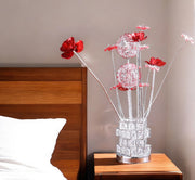 21" Silver and Clear Metal and Faux Crystal Geometric And Roses Bedside Lamp-Table Lamps-DECOROLALA