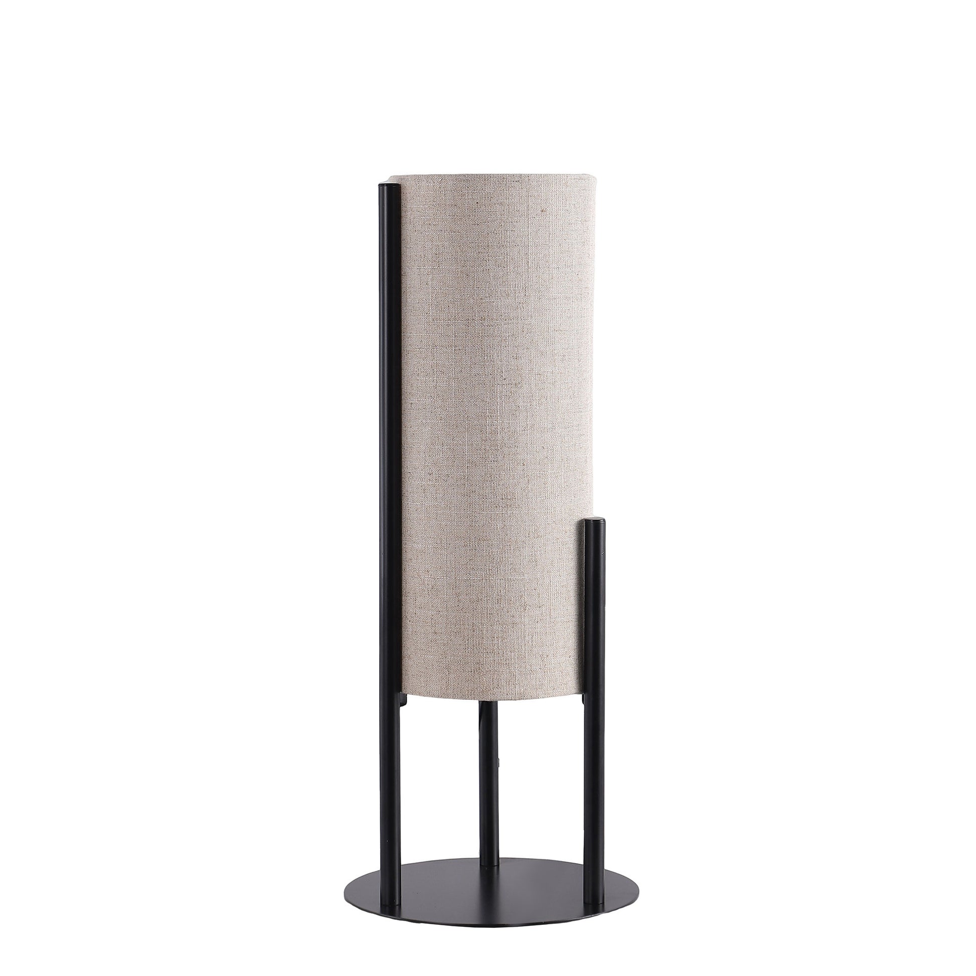 22" Black Metal Bedside Lamp With Beige Cylinder Shade-Table Lamps-DECOROLALA