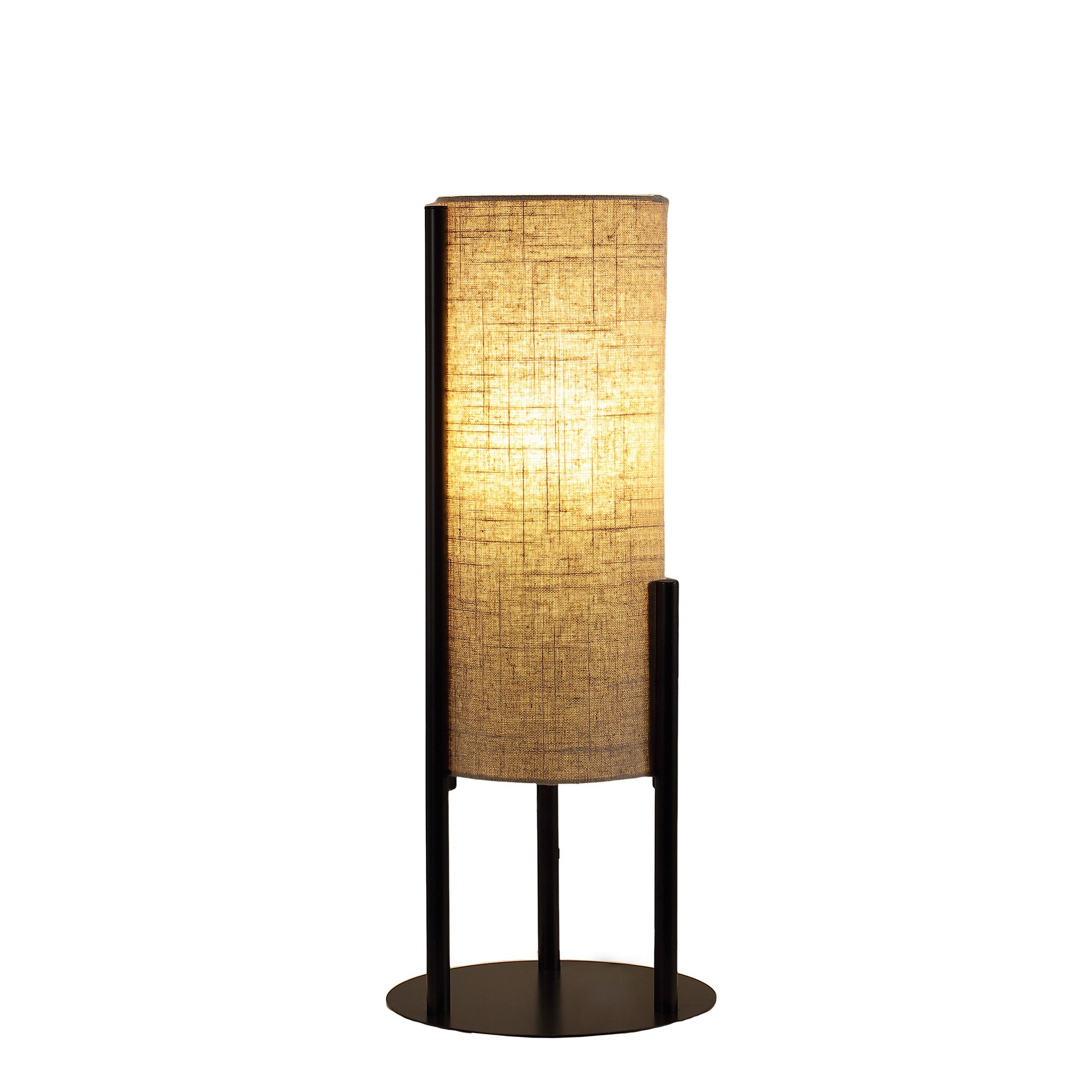 22" Black Metal Bedside Lamp With Beige Cylinder Shade-Table Lamps-DECOROLALA