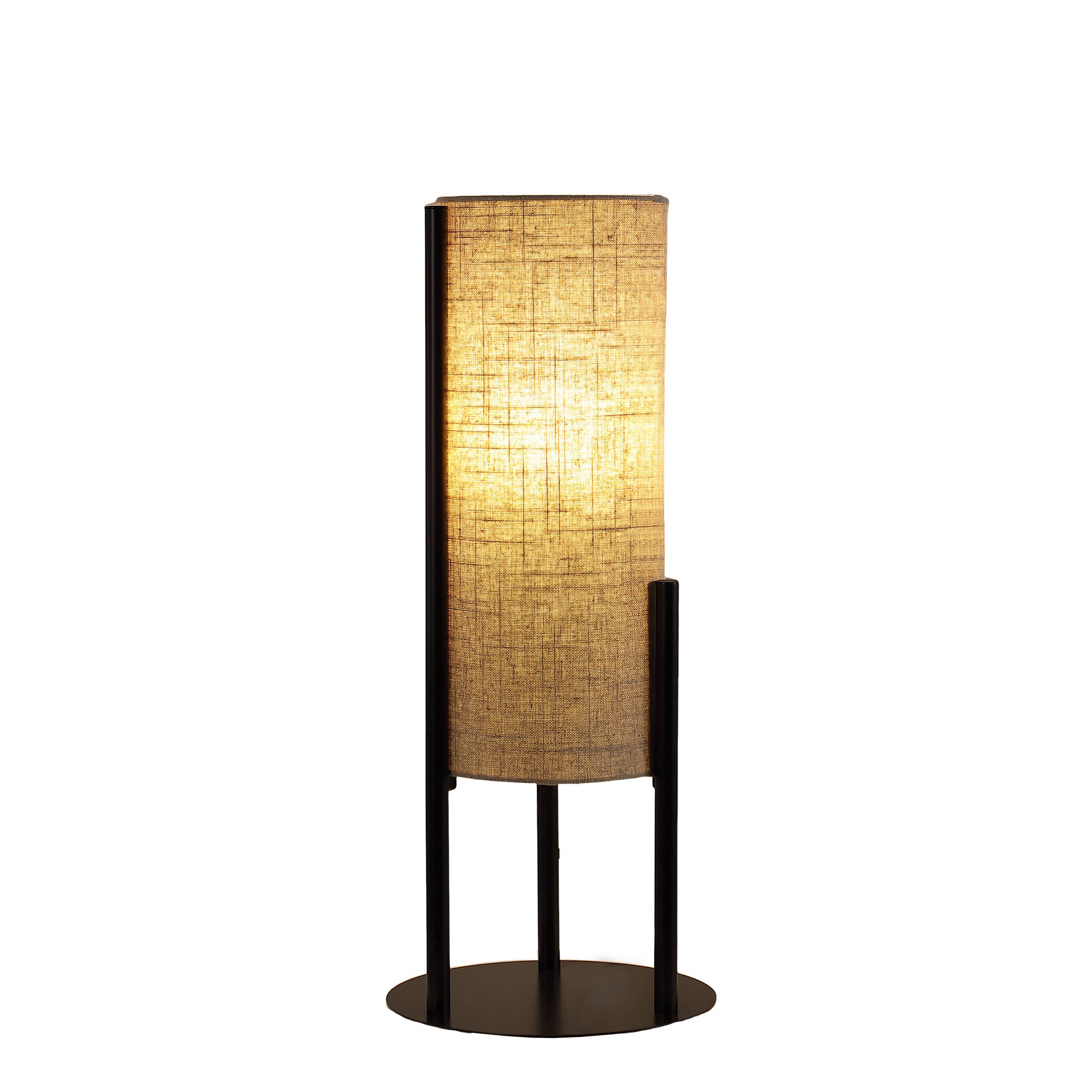 22" Black Metal Bedside Lamp With Beige Cylinder Shade-Table Lamps-DECOROLALA