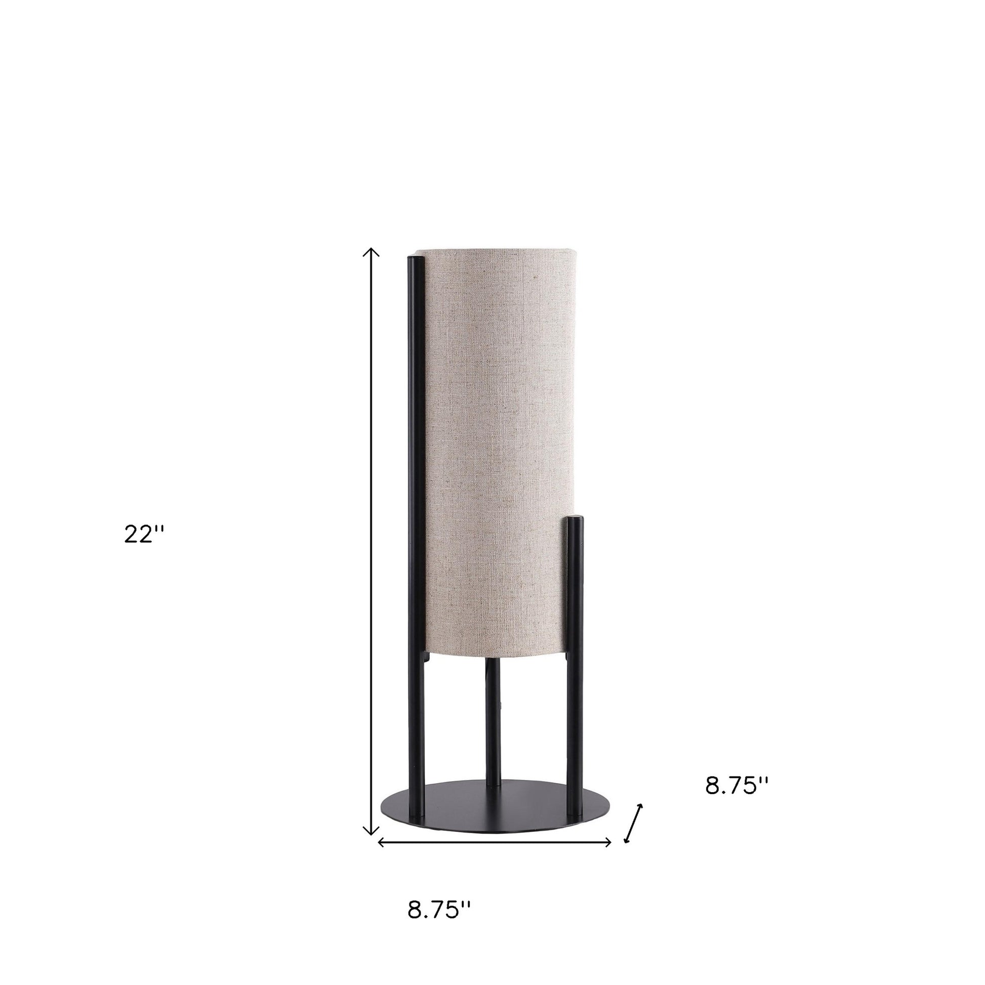 22" Black Metal Bedside Lamp With Beige Cylinder Shade-Table Lamps-DECOROLALA