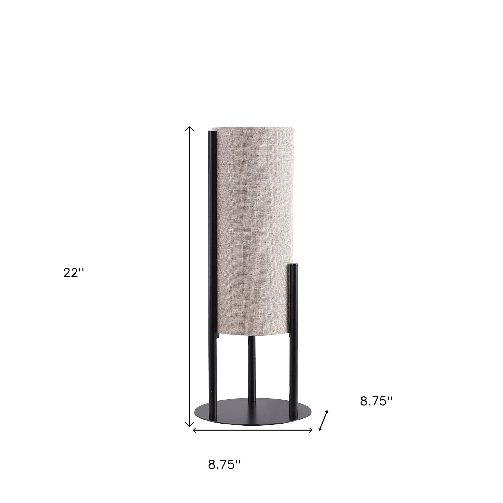 22" Black Metal Bedside Lamp With Beige Cylinder Shade-Table Lamps-DECOROLALA
