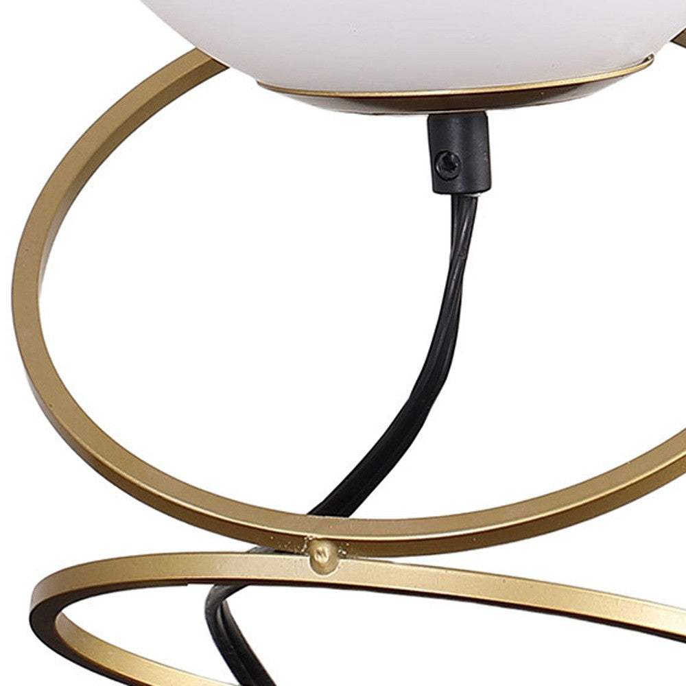 14" Gold Metal Geo Spiral Bedside Lamp With White Globe Shade-Table Lamps-DECOROLALA