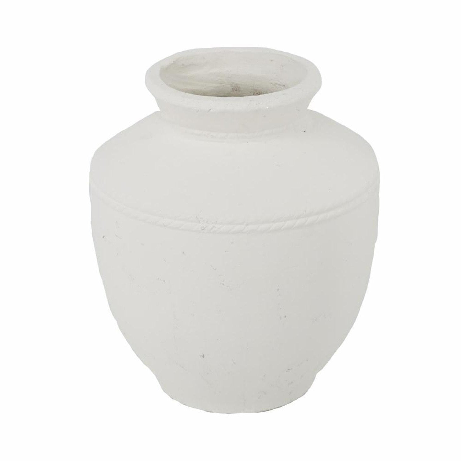 16" White Terracotta Round Jug Vase-Vases-DECOROLALA