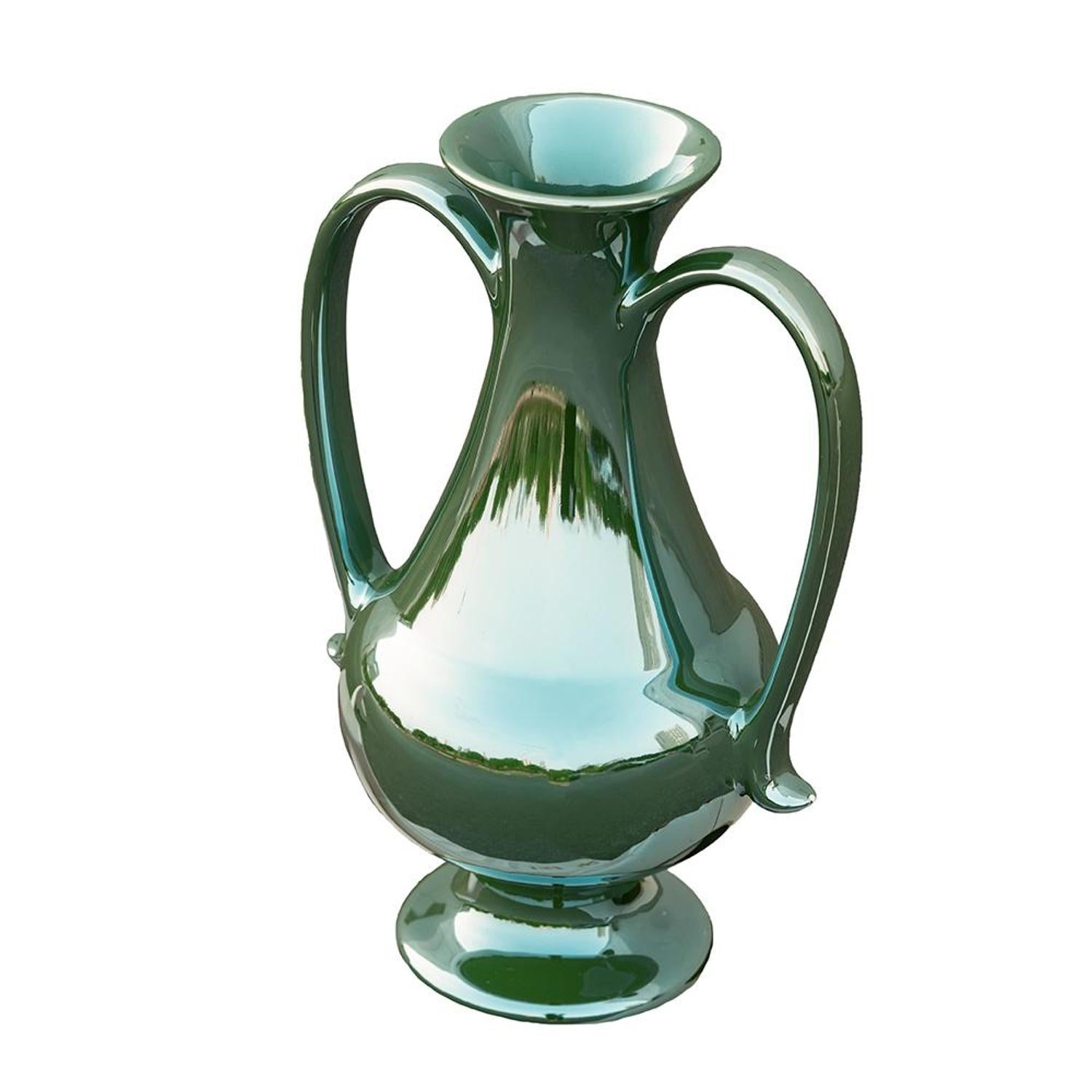 12" Hunter Green Amphora Ceramic Table Vase-Vases-DECOROLALA