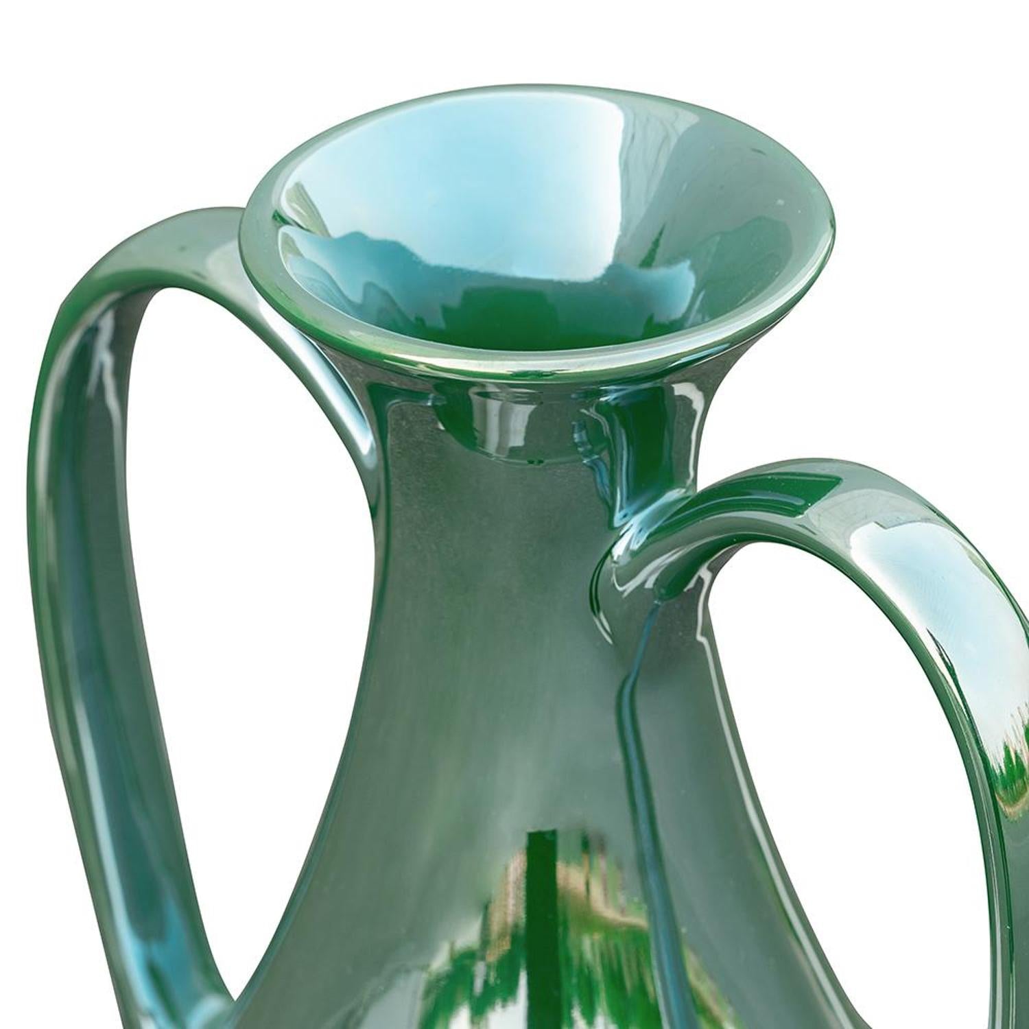 12" Hunter Green Amphora Ceramic Table Vase-Vases-DECOROLALA