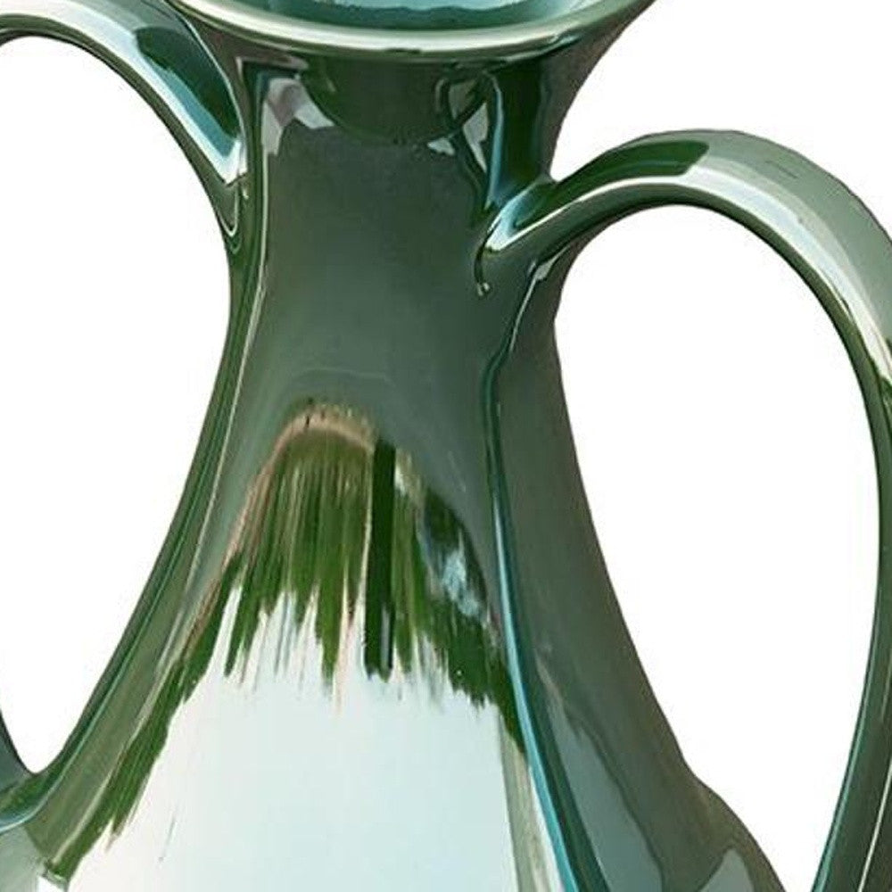 12" Hunter Green Amphora Ceramic Table Vase-Vases-DECOROLALA