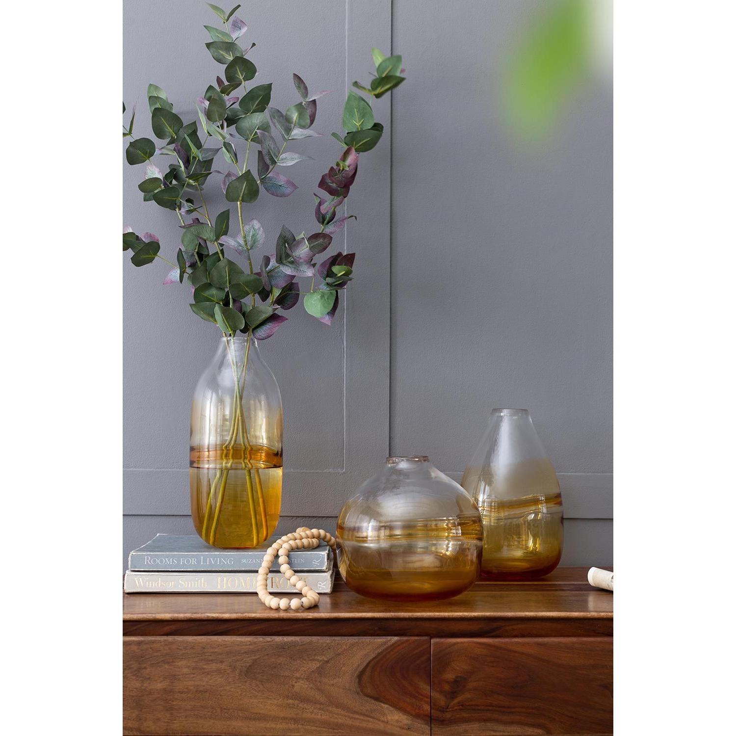 11" Clear And Brown Ombre Round Glass Table Vase-Vases-DECOROLALA
