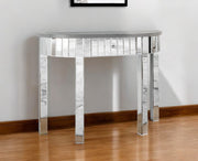 39" Silver Mirrored Glass Half Moon Console Table With Drawer-0