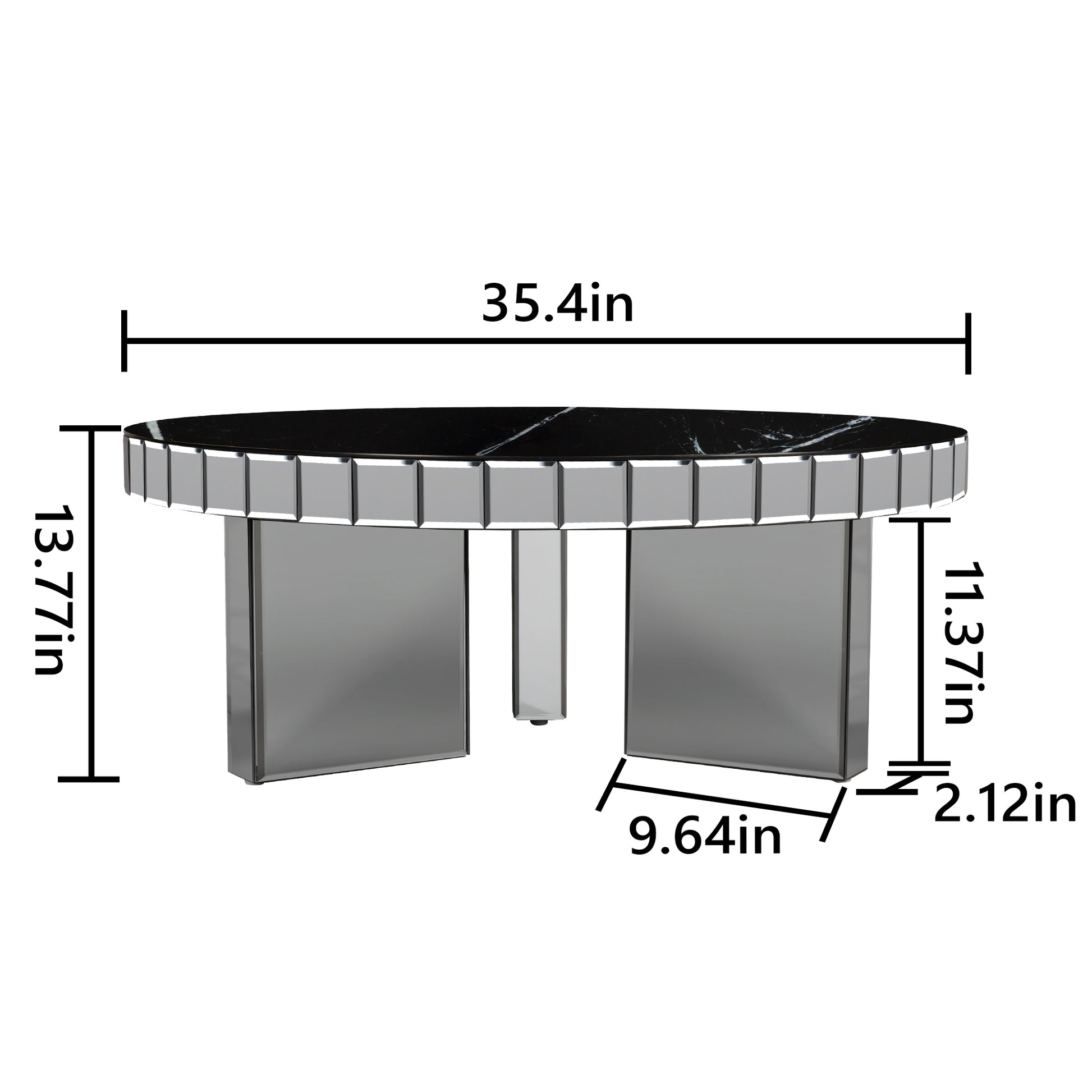 35" Silver And Black Mirrored Glass and Faux Marble Round Coffee Table-8