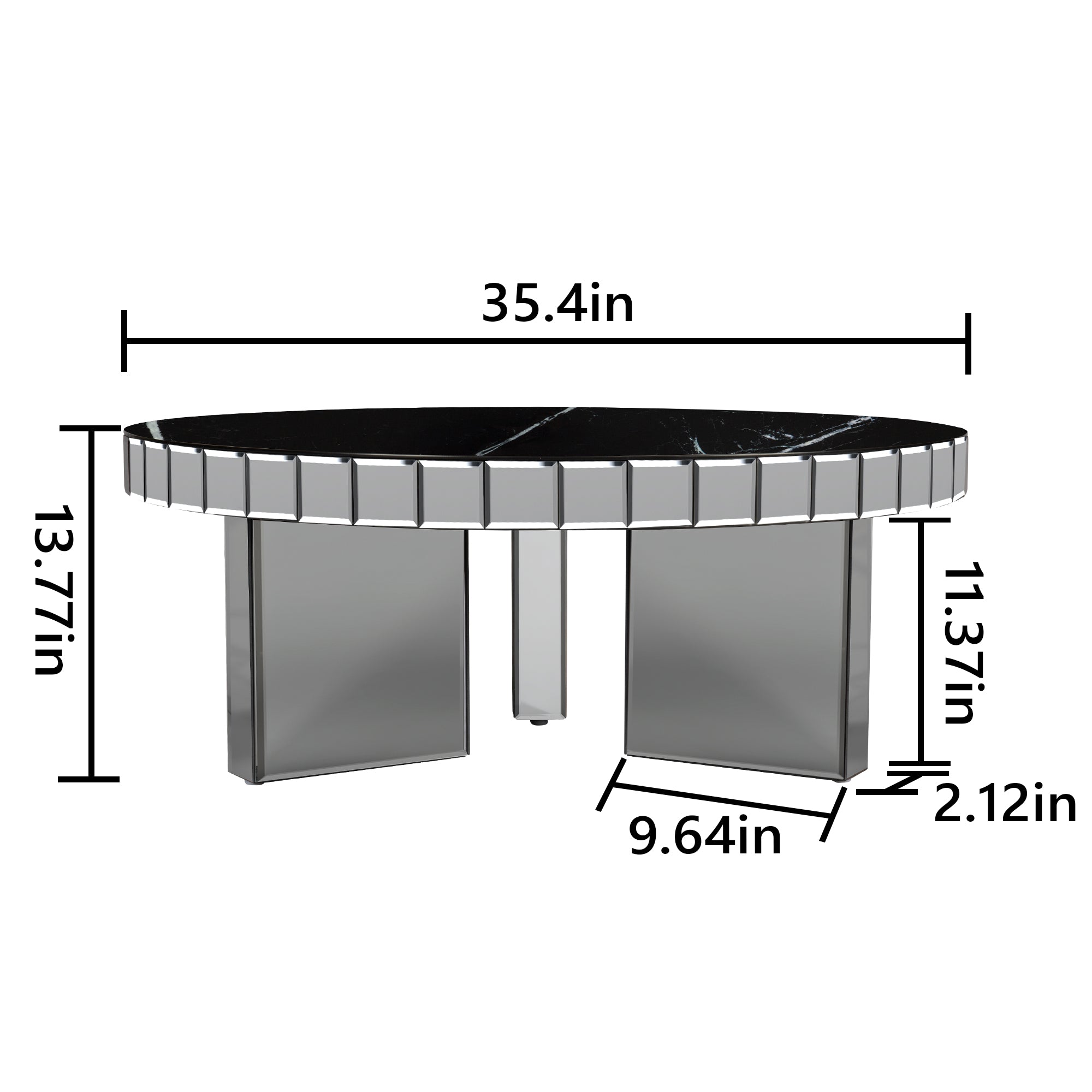 35" Silver And Black Mirrored Glass and Faux Marble Round Coffee Table-8