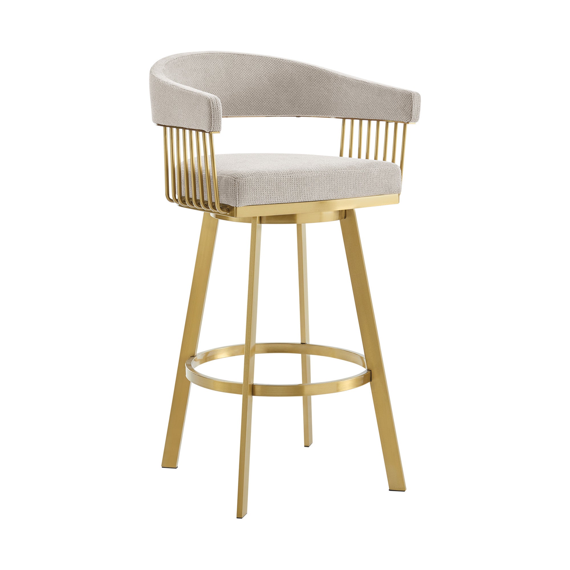 26" Taupe and Gold Fabric and Stainless Steel Low Back Counter Height Swivel Bar Chair-1