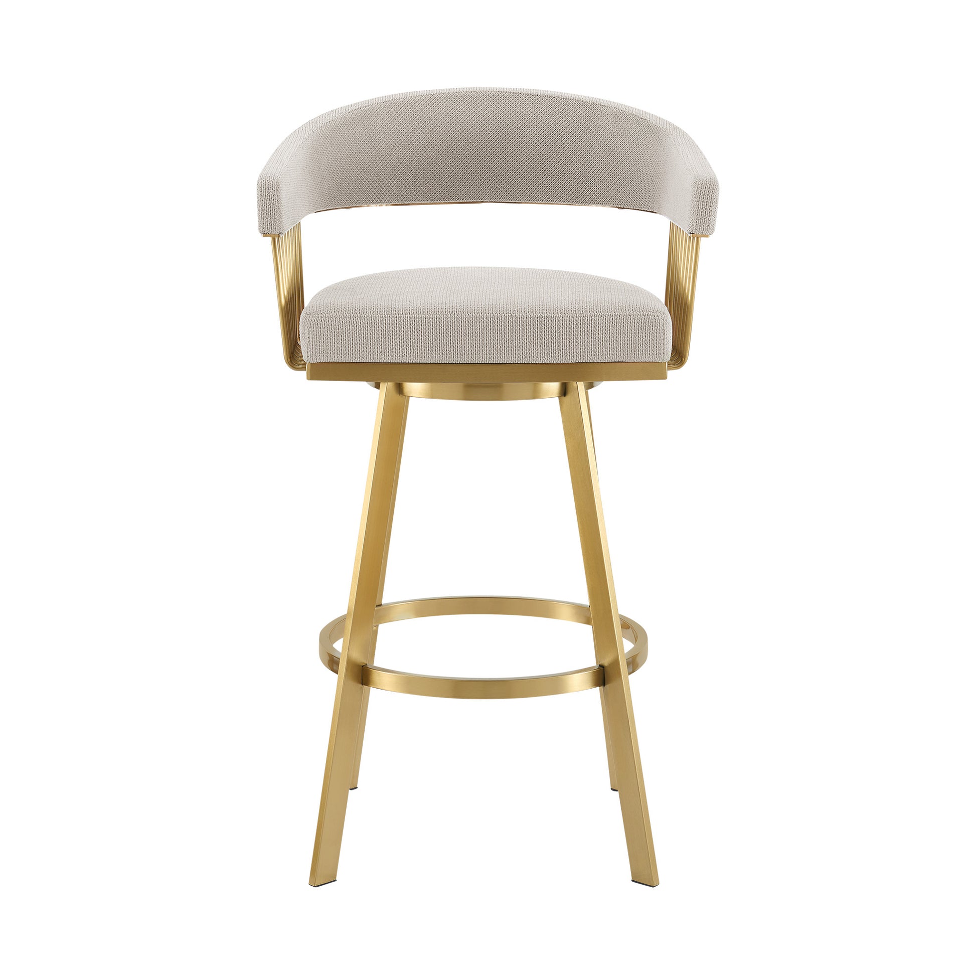 26" Taupe and Gold Fabric and Stainless Steel Low Back Counter Height Swivel Bar Chair-2