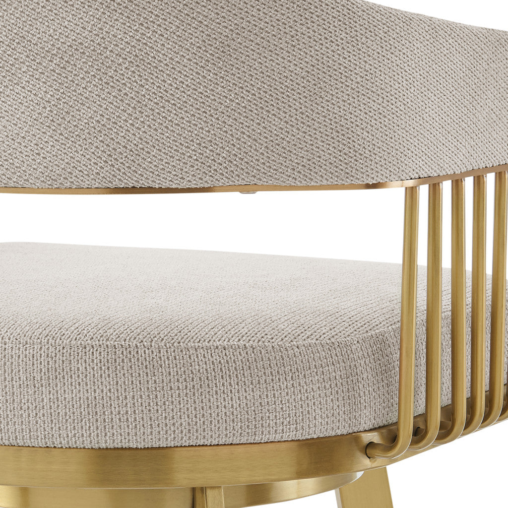 26" Taupe and Gold Fabric and Stainless Steel Low Back Counter Height Swivel Bar Chair-8