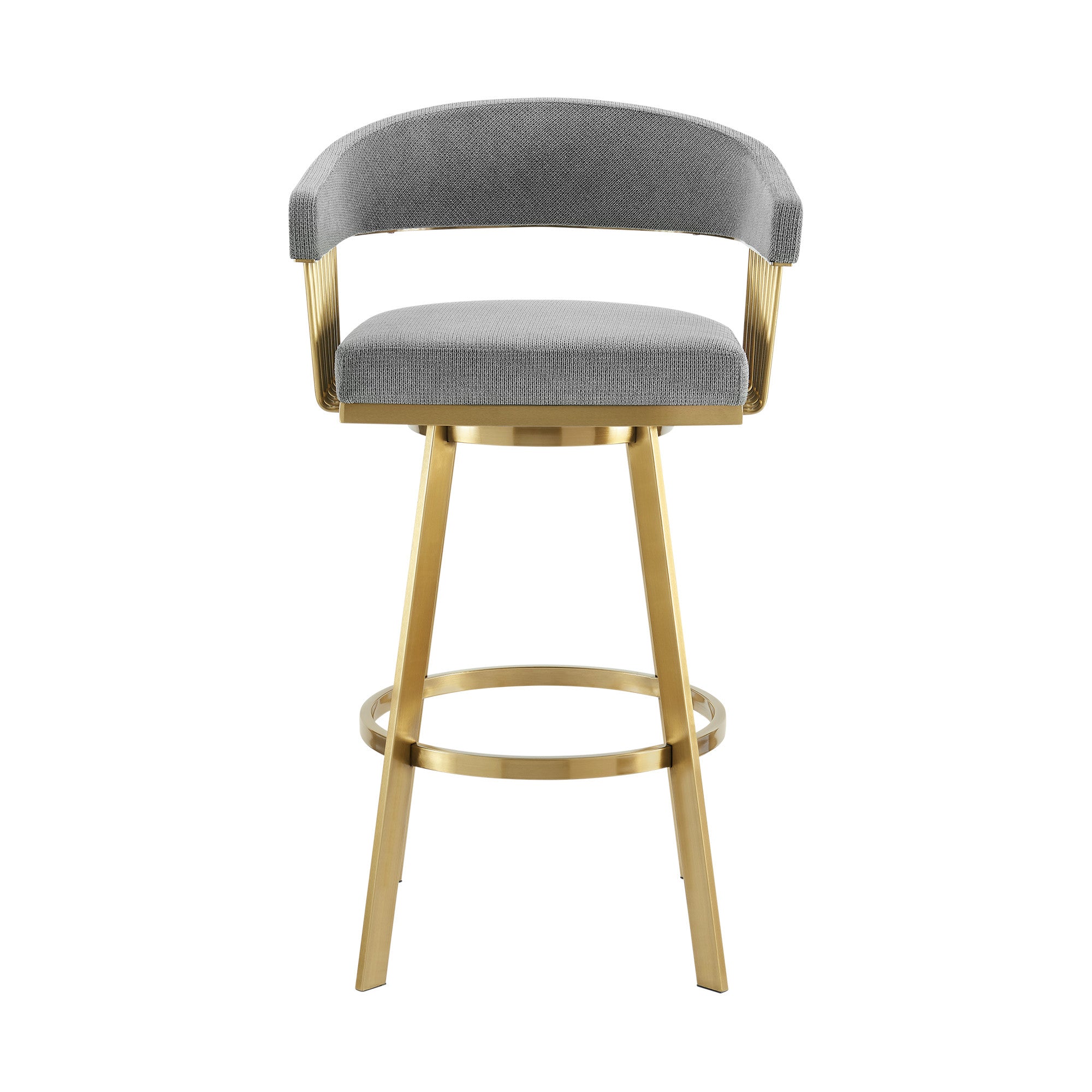 26" Gray and Gold Fabric and Stainless Steel Low Back Counter Height Swivel Bar Chair-1