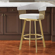 26" Silver and Gold Fabric and Stainless Steel Low Back Counter Height Swivel Bar Chair-0