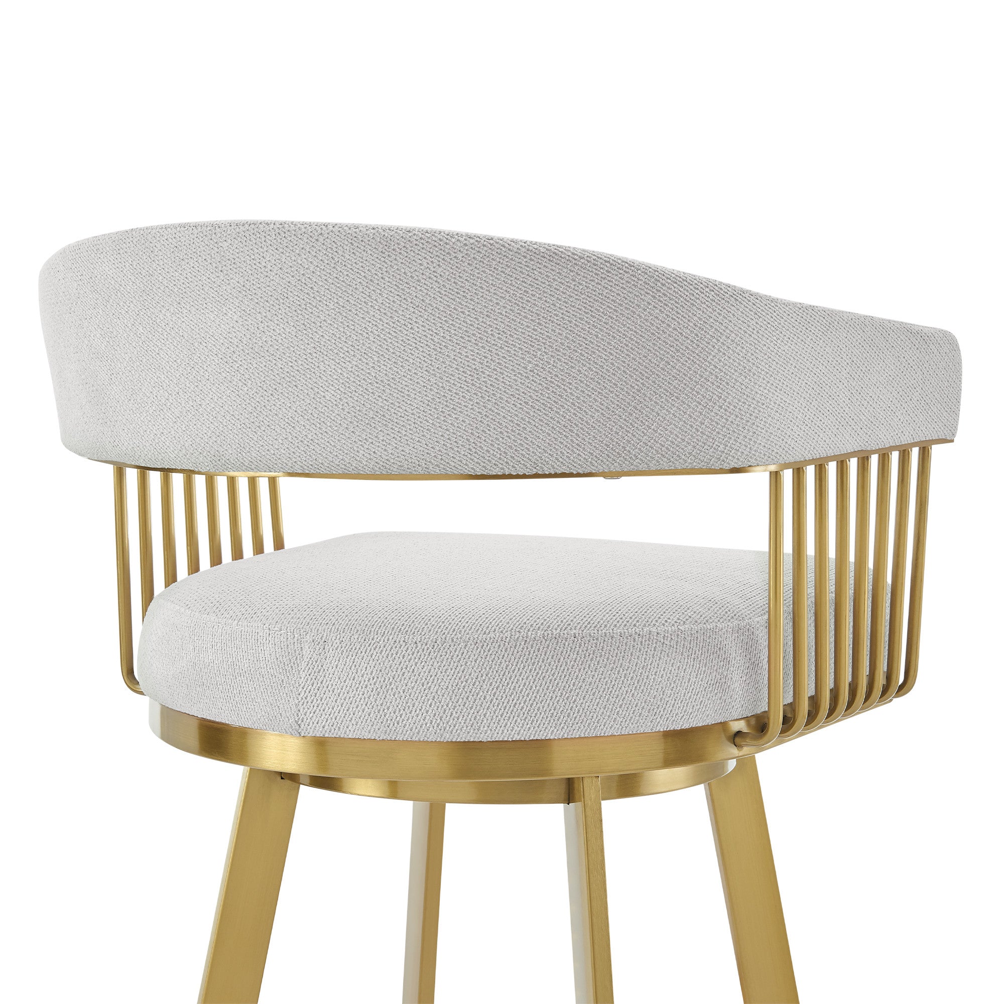 26" Silver and Gold Fabric and Stainless Steel Low Back Counter Height Swivel Bar Chair-7
