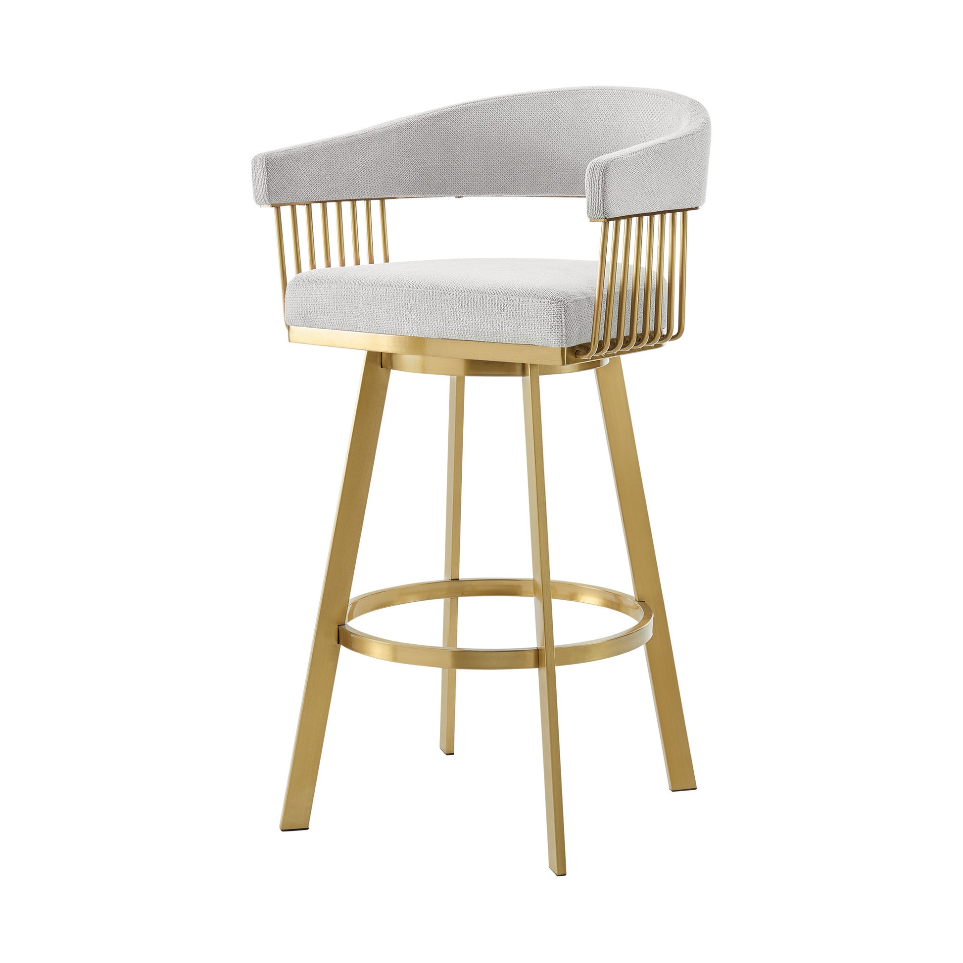30" Silver and Gold Fabric and Stainless Steel Low Back Bar Height Swivel Bar Chair-4