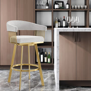 30" Silver and Gold Fabric and Stainless Steel Low Back Bar Height Swivel Bar Chair-0