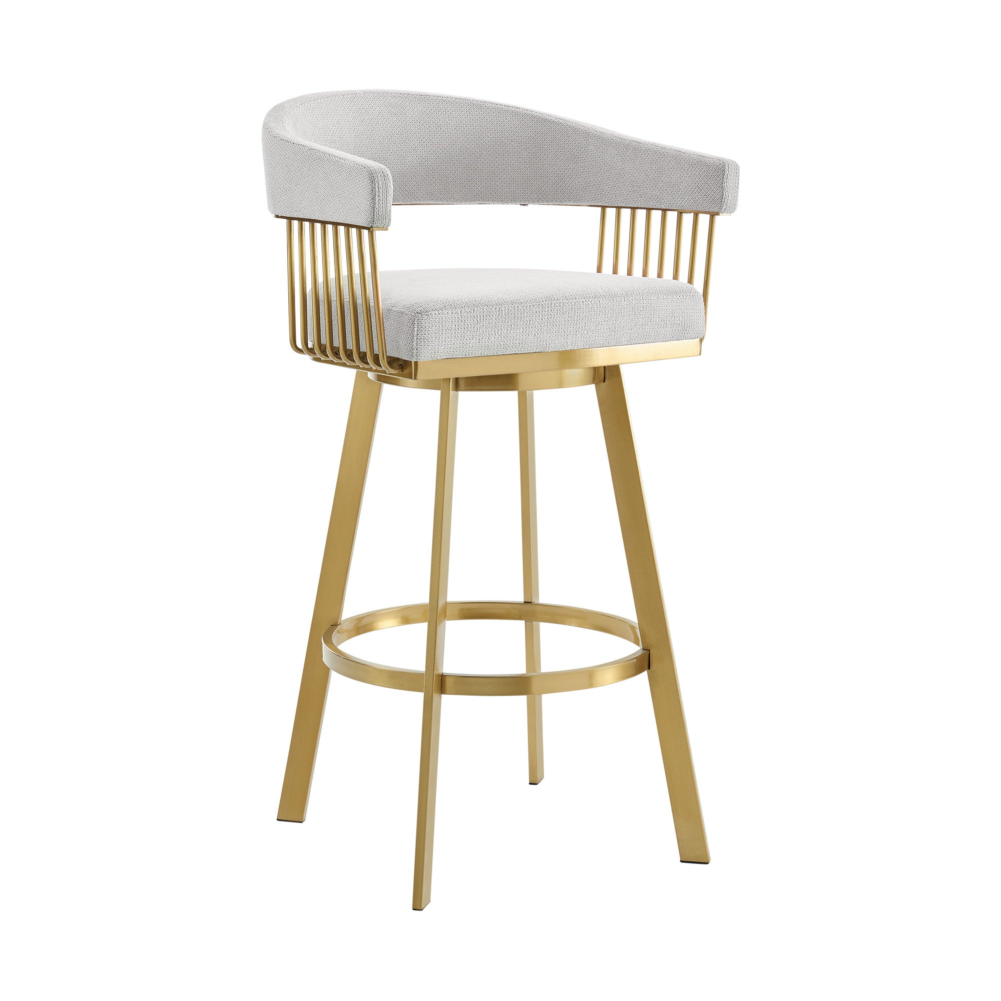 30" Silver and Gold Fabric and Stainless Steel Low Back Bar Height Swivel Bar Chair-2