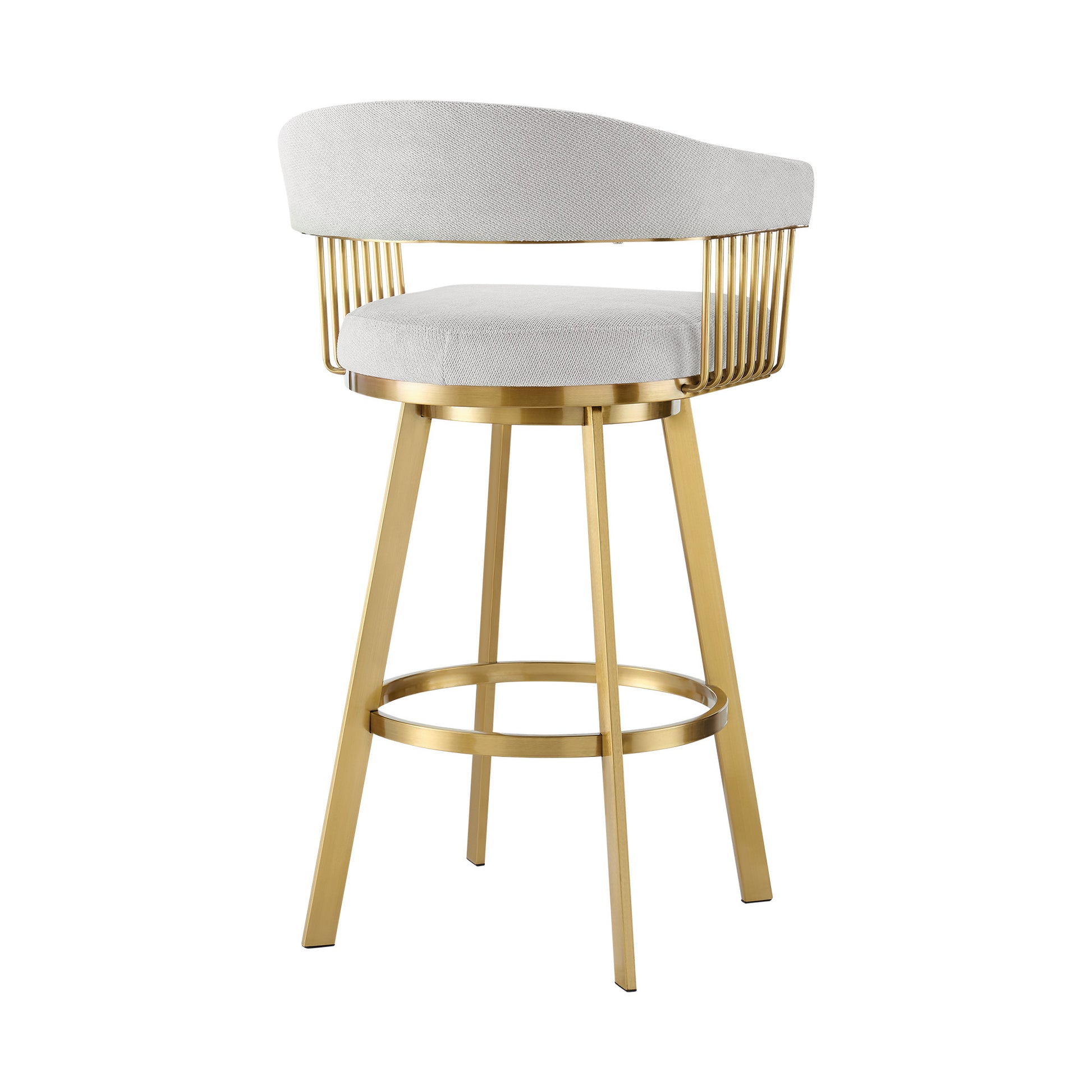 30" Silver and Gold Fabric and Stainless Steel Low Back Bar Height Swivel Bar Chair-3