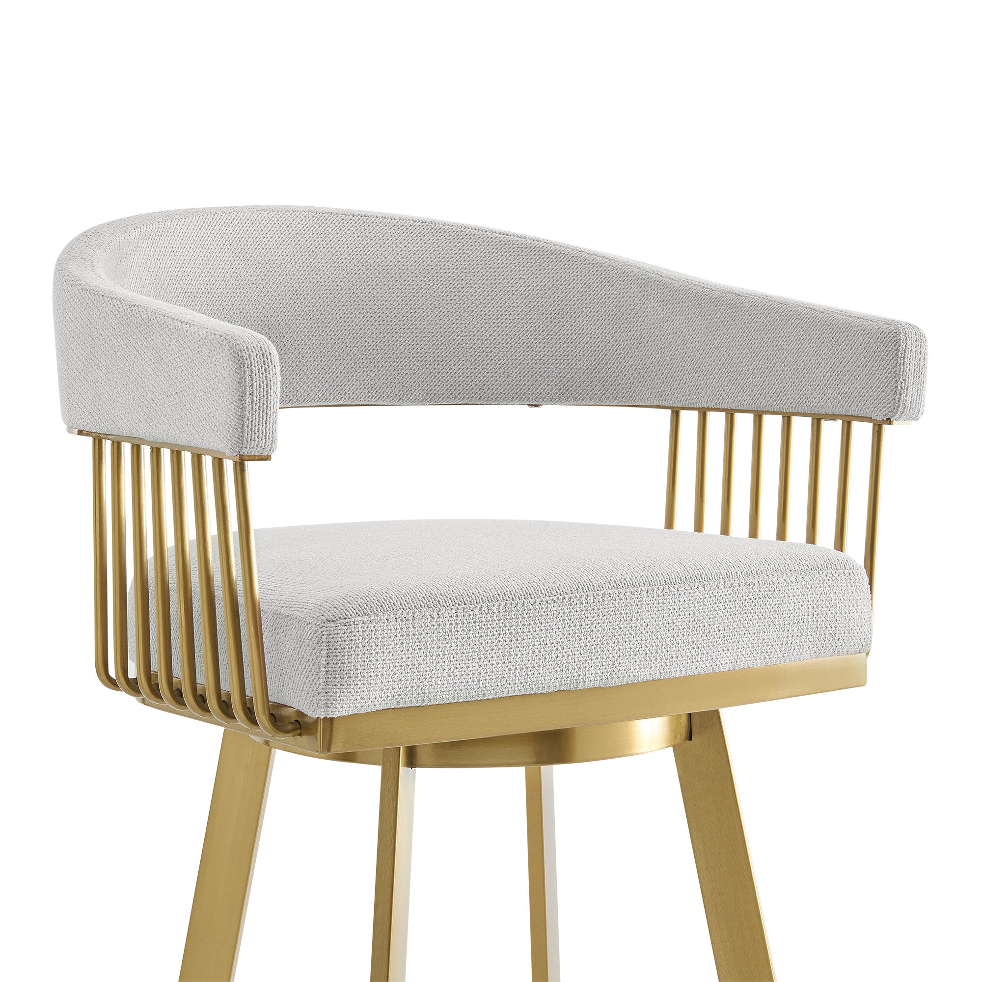 30" Silver and Gold Fabric and Stainless Steel Low Back Bar Height Swivel Bar Chair-6