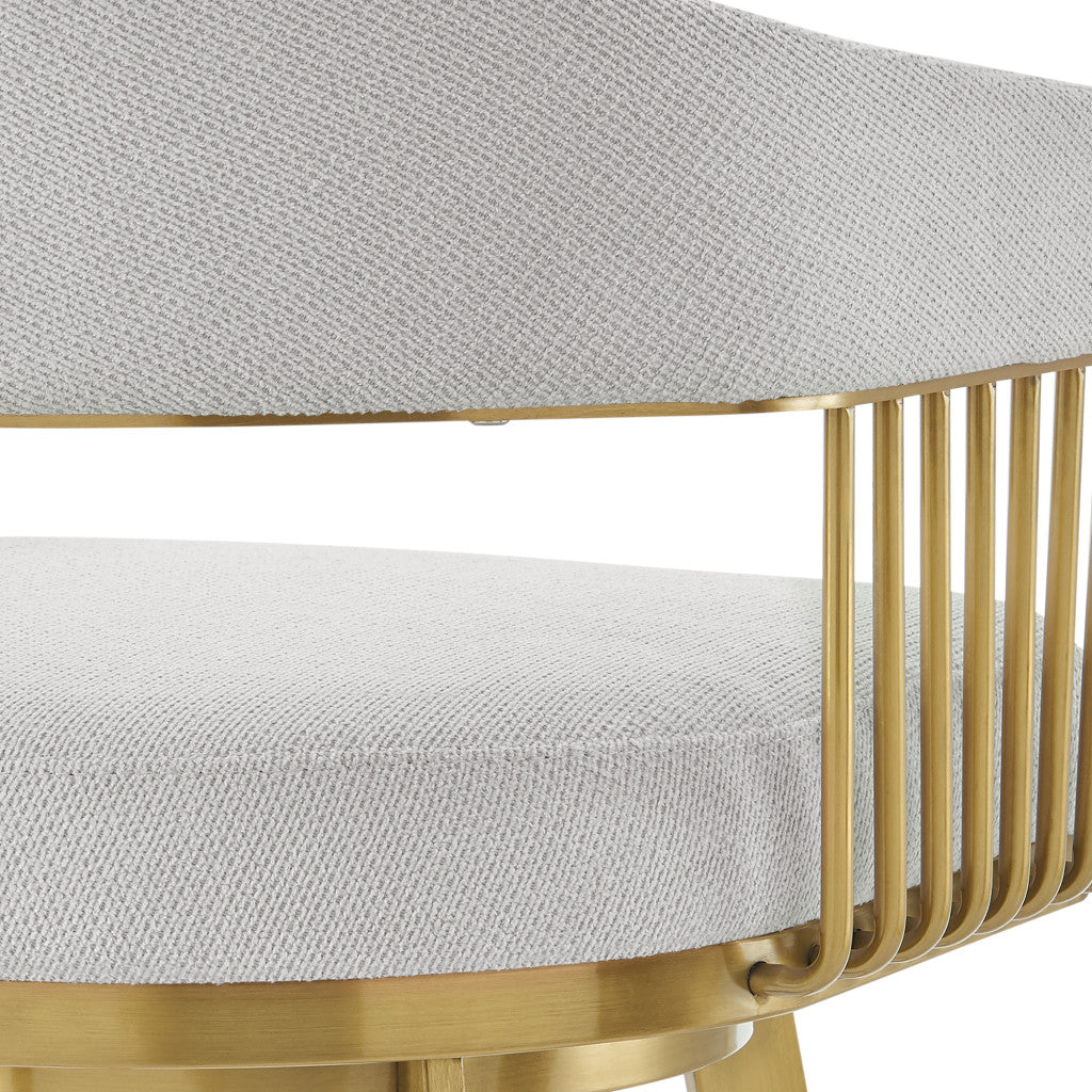 30" Silver and Gold Fabric and Stainless Steel Low Back Bar Height Swivel Bar Chair-8