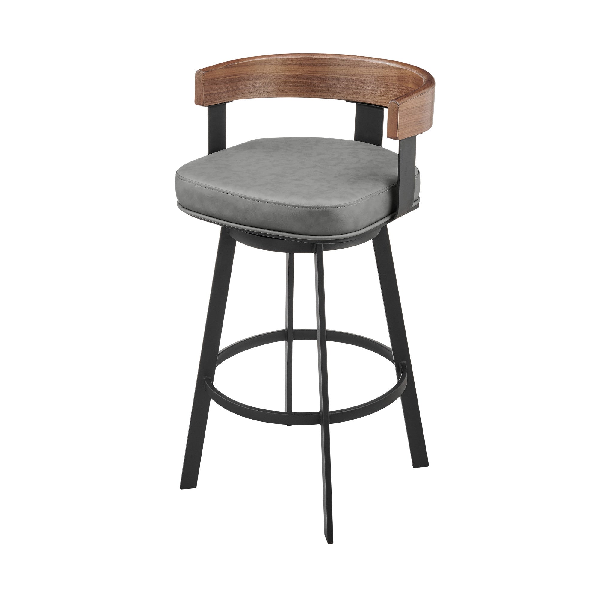 26" Gray and Black Faux Leather and Iron Low Back Counter Height Swivel Bar Chair-4