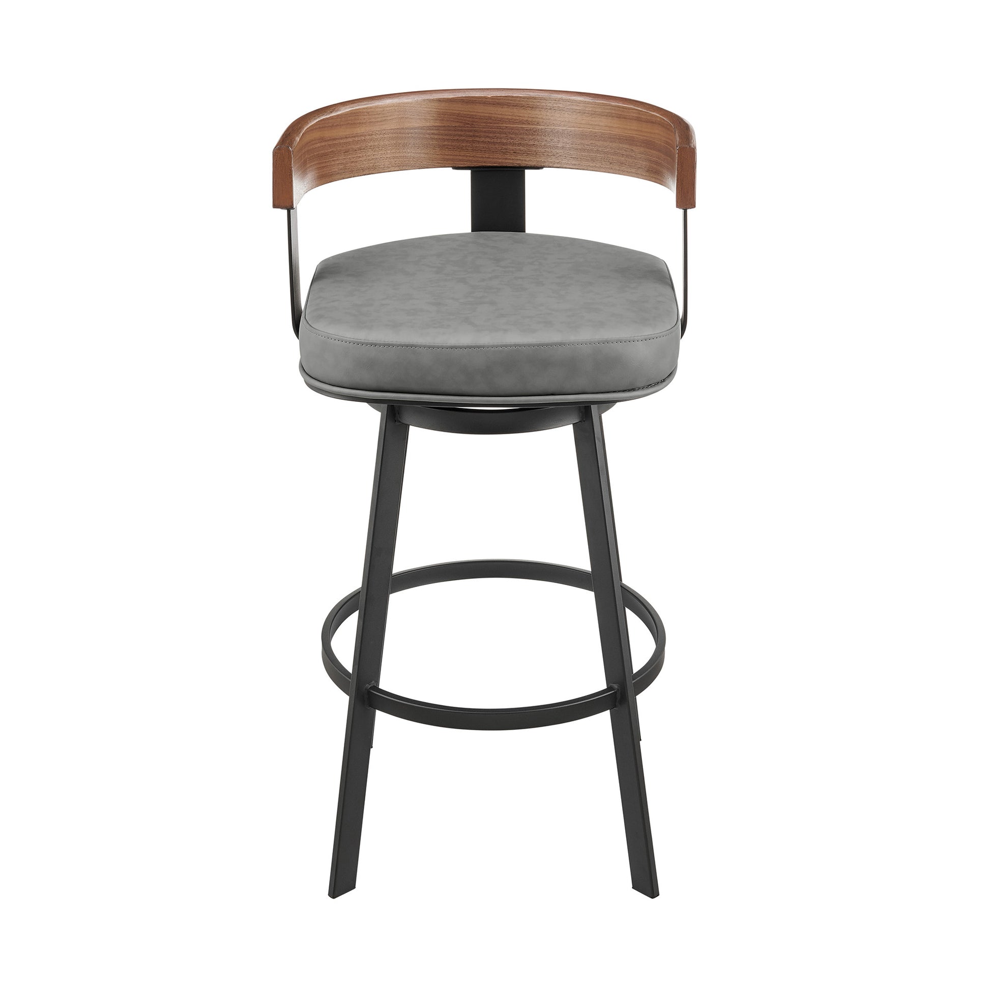26" Gray and Black Faux Leather and Iron Low Back Counter Height Swivel Bar Chair-2