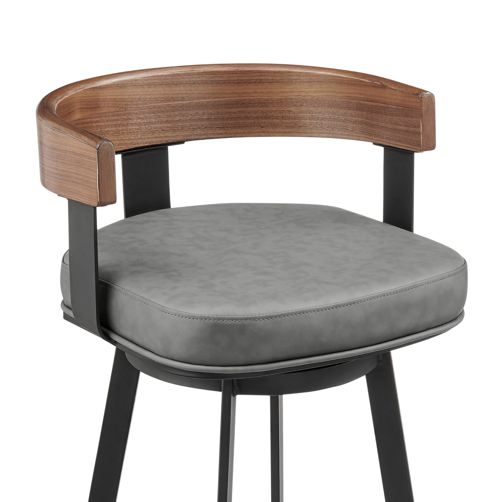26" Gray and Black Faux Leather and Iron Low Back Counter Height Swivel Bar Chair-6