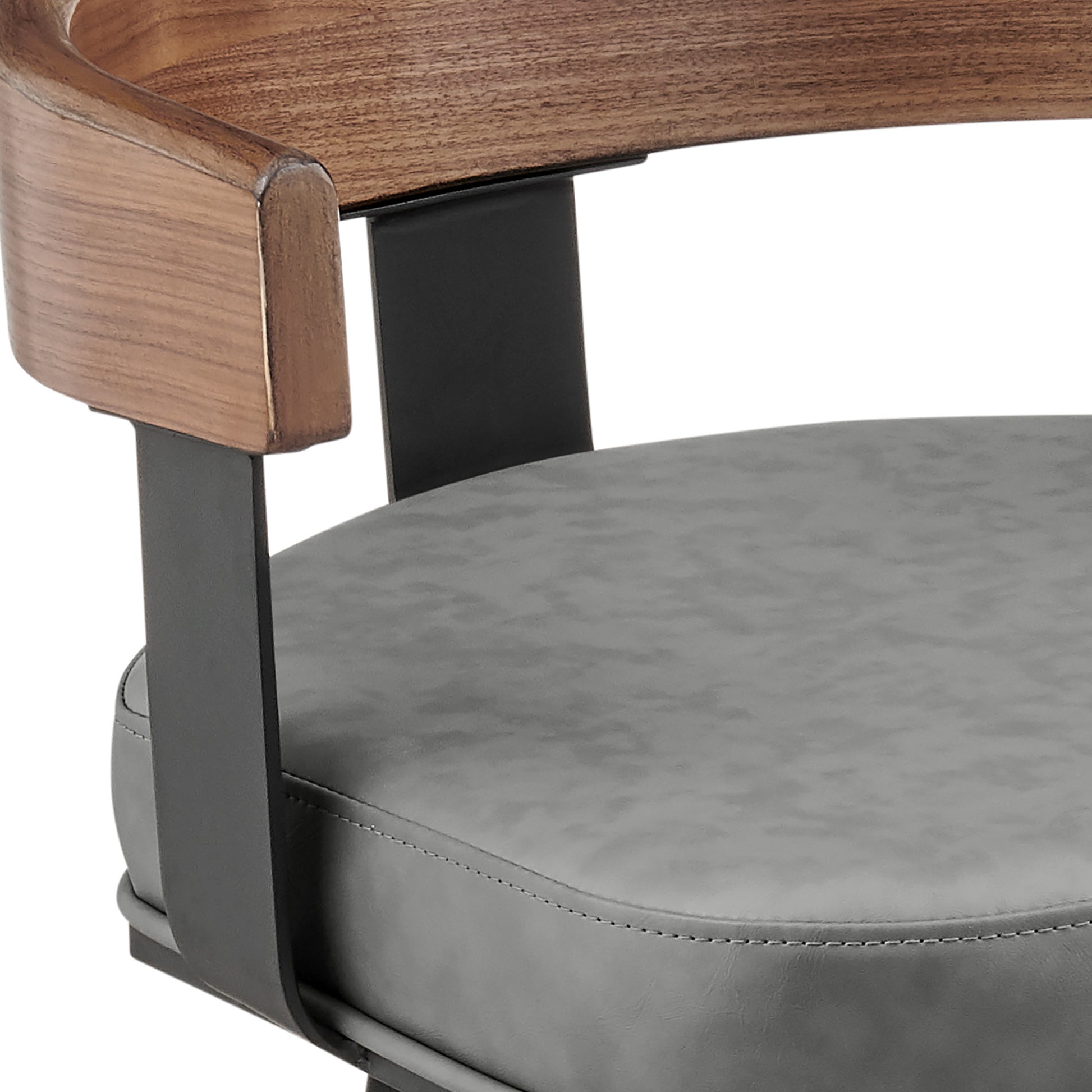 26" Gray and Black Faux Leather and Iron Low Back Counter Height Swivel Bar Chair-8