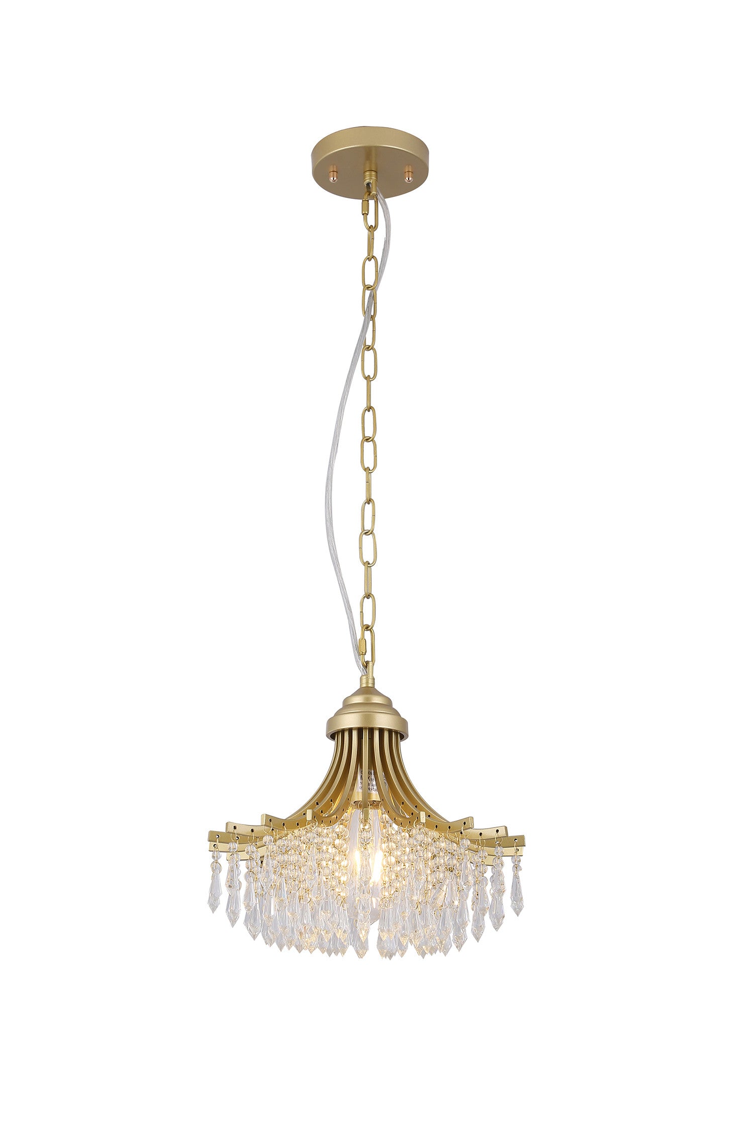 Clear And Gold Metal and Crystals Chandelier With Clear Shade-Chandeliers-DECOROLALA