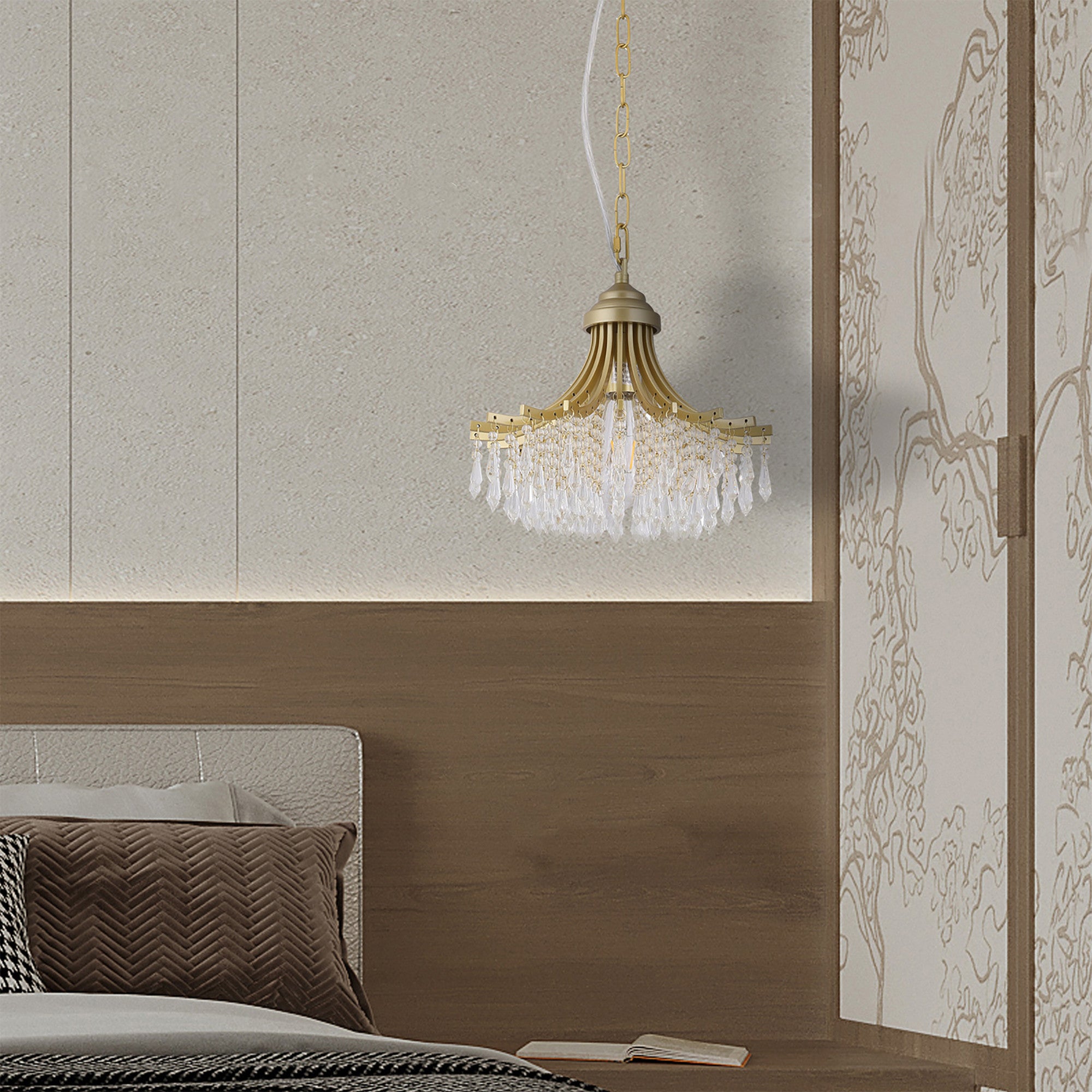 Clear And Gold Metal and Crystals Chandelier With Clear Shade-Chandeliers-DECOROLALA