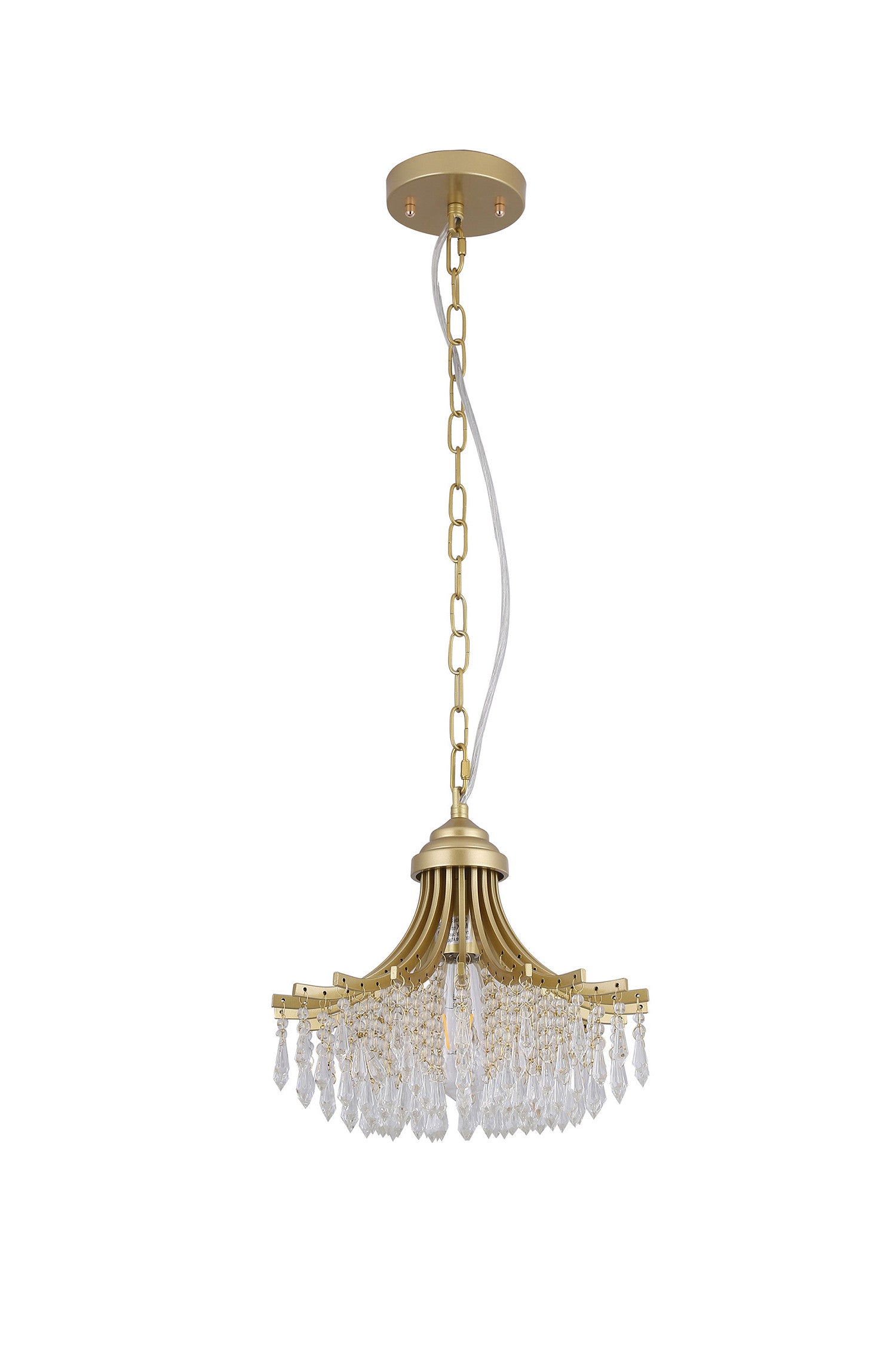 Clear And Gold Metal and Crystals Chandelier With Clear Shade-Chandeliers-DECOROLALA