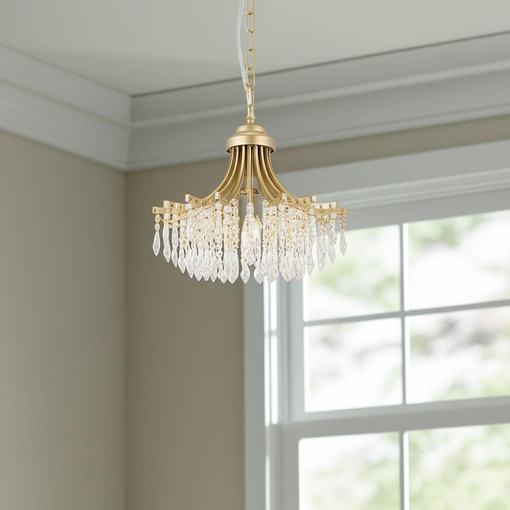 Clear And Gold Metal and Crystals Chandelier With Clear Shade-Chandeliers-DECOROLALA