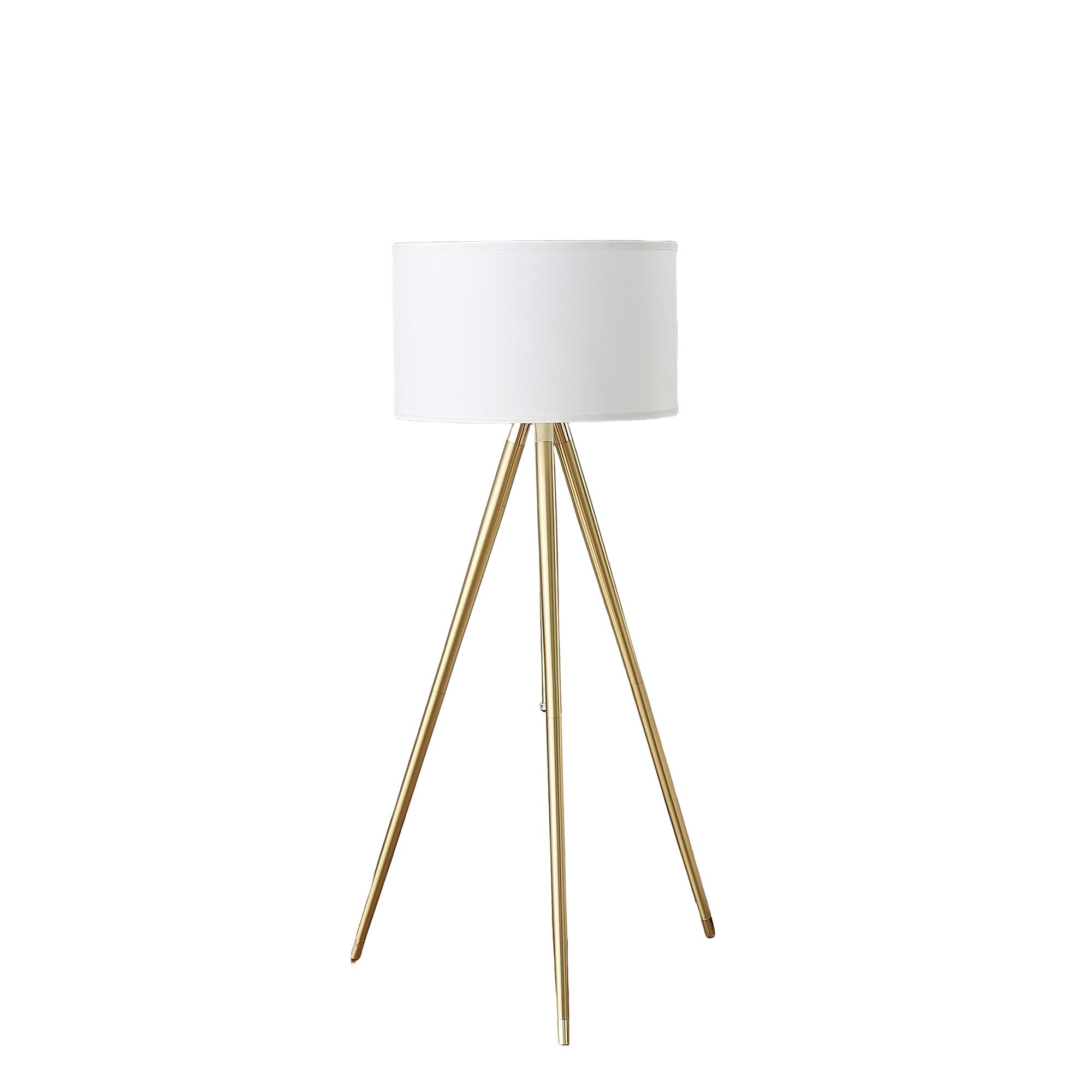 Gold Metal Adjustable Tripod Floor Lamp With White Linen Drum Shade-Floor Lamps-DECOROLALA