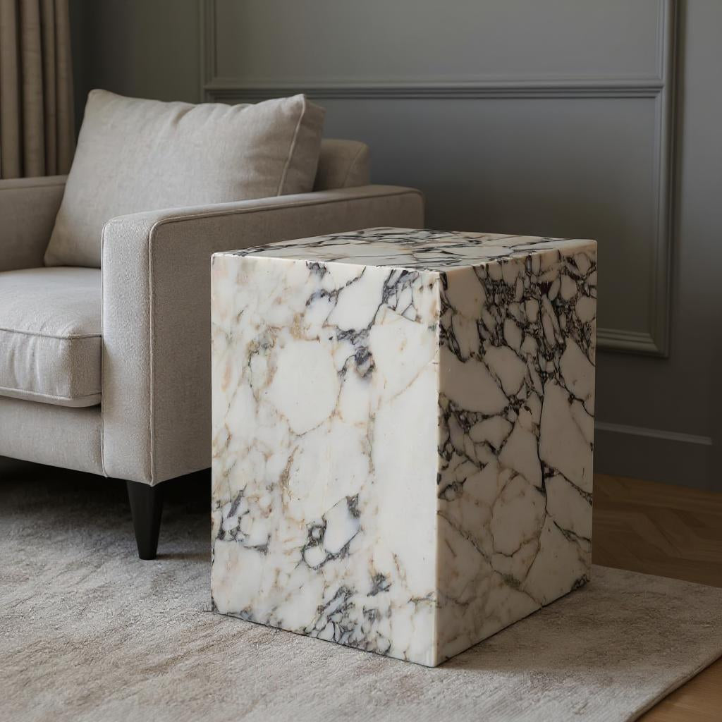 20" Ivory Marble Square Block End Table-End-Side Tables-DECOROLALA
