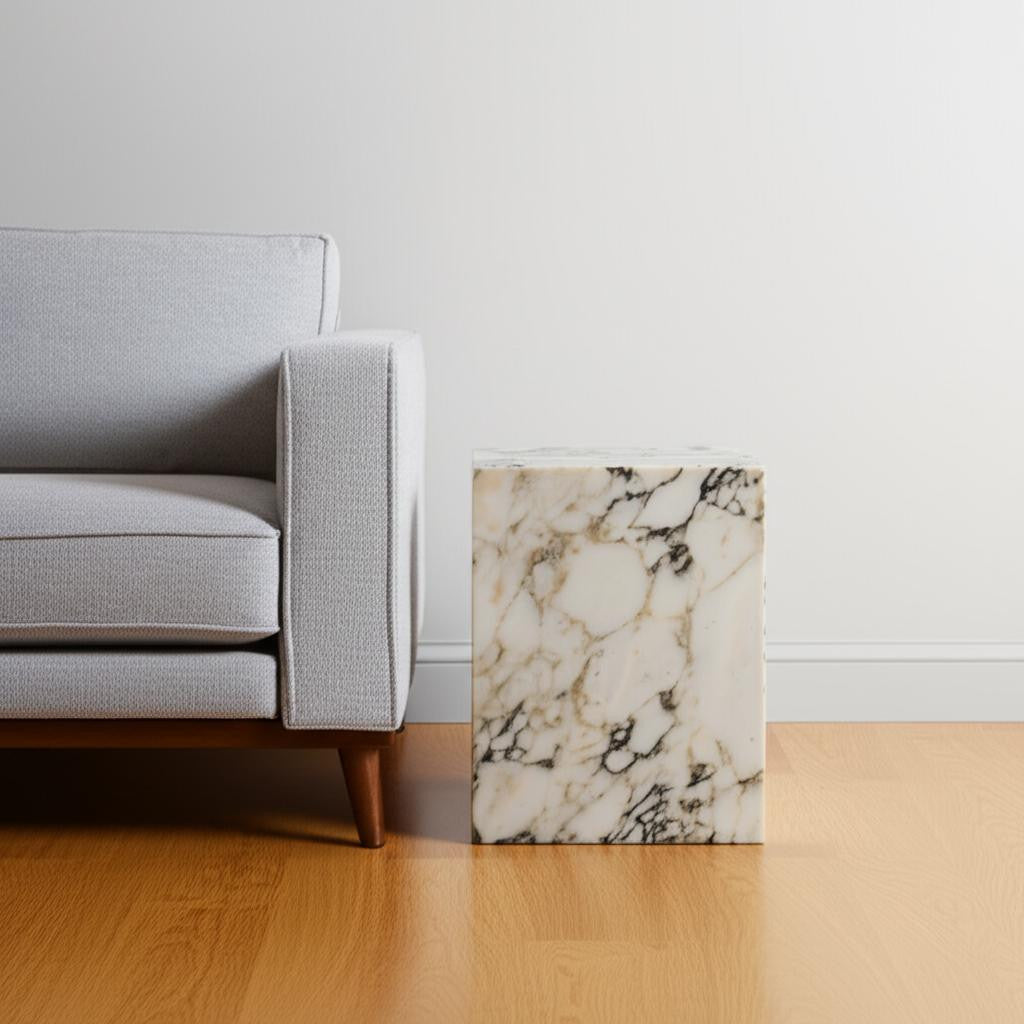 20" Ivory Marble Square Block End Table-End-Side Tables-DECOROLALA